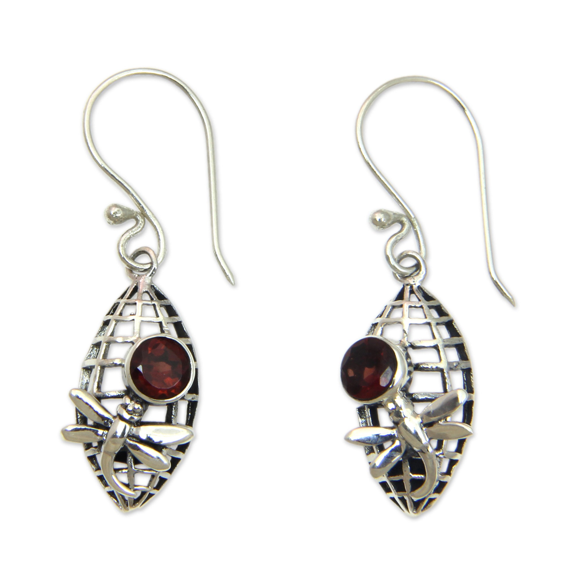 Premium Crimson Dragonfly Earrings with 1 Carat Garnet Accents - Handcrafted Sterling Silver Jewelry