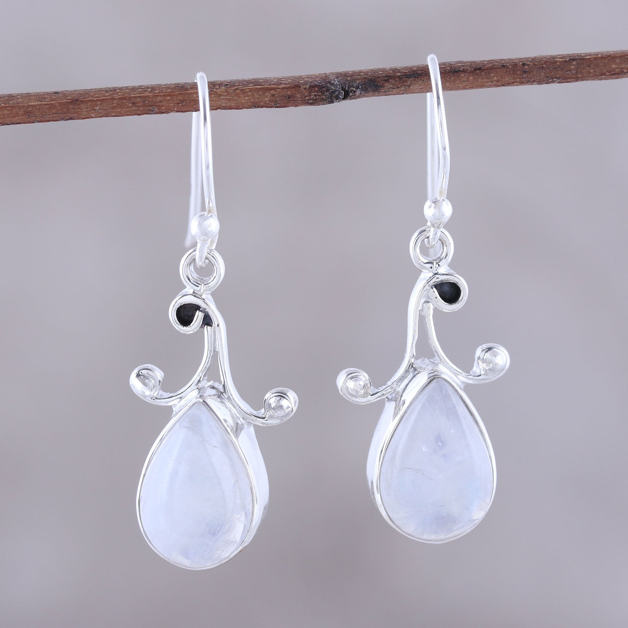 Premium Rainbow Moonstone Teardrop Dangle Earrings - Handcrafted Sterling Silver Jewelry