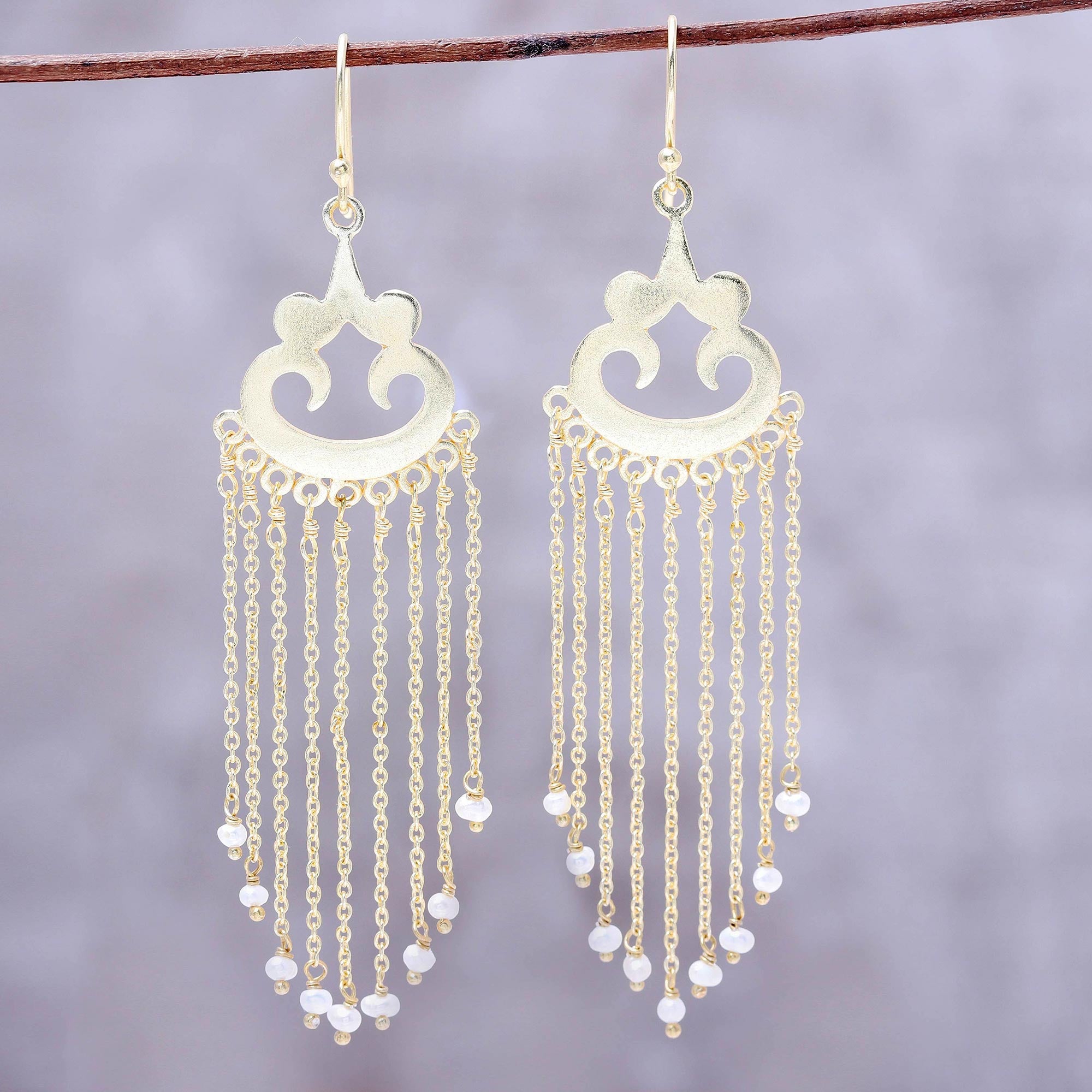 Premium Glowing Rain Gold Plated Cultured Pearl Earrings - Indian Artisan Design