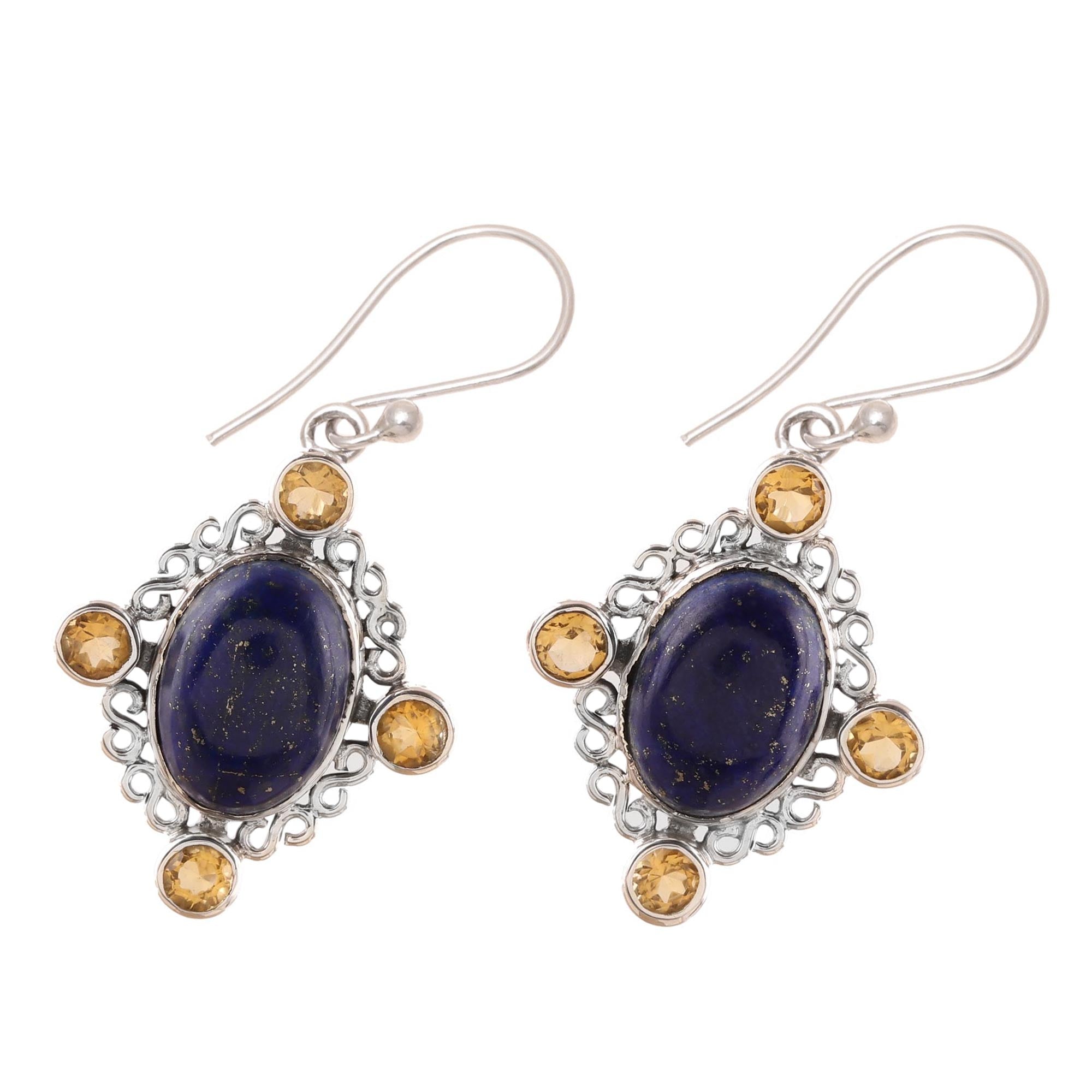 Premium Royal Frame Lapis Lazuli & Citrine Dangle Earrings | Handcrafted in India