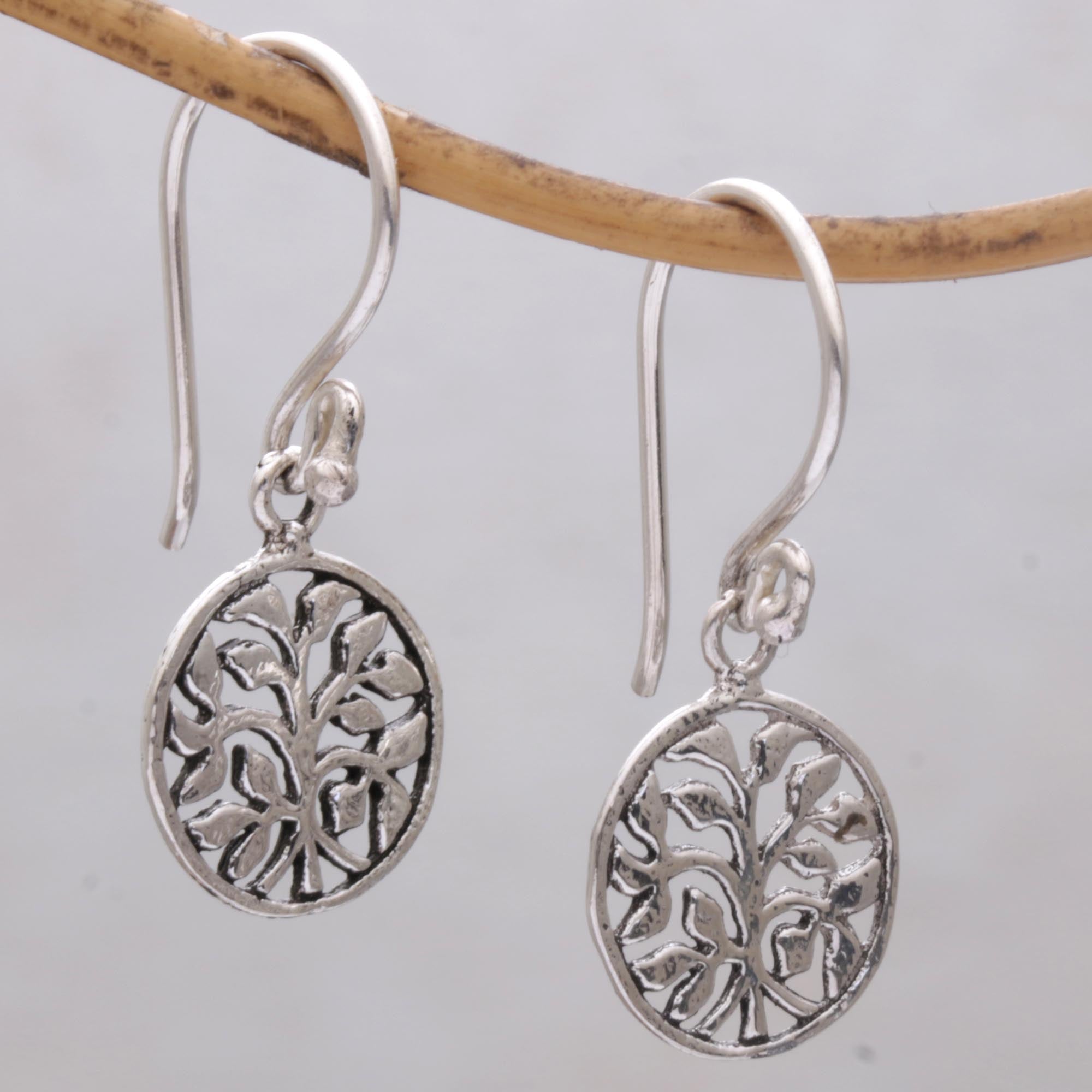 Premium Bali Sterling Silver Leafy Tree Dangle Earrings – Handcrafted Elegance