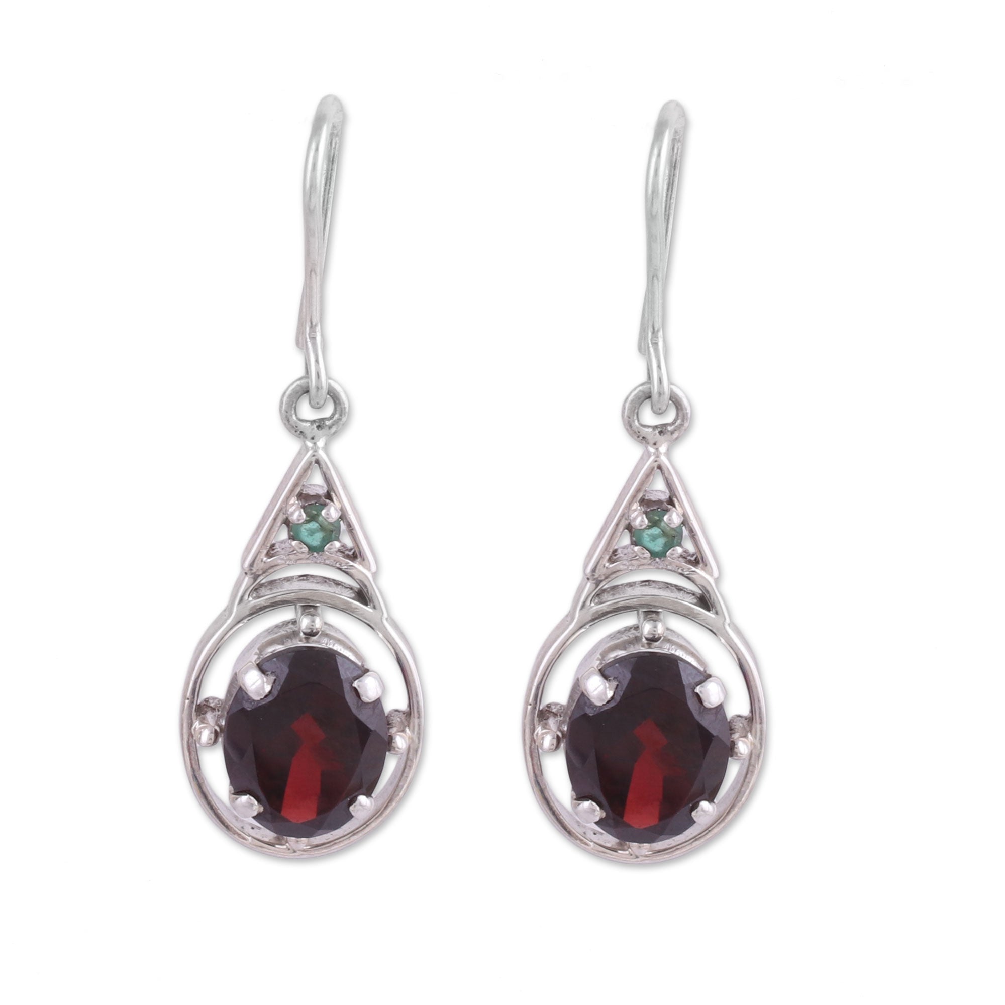 Premium Scarlet Joy Dangle Earrings - Garnet & Emerald Jewelry from India