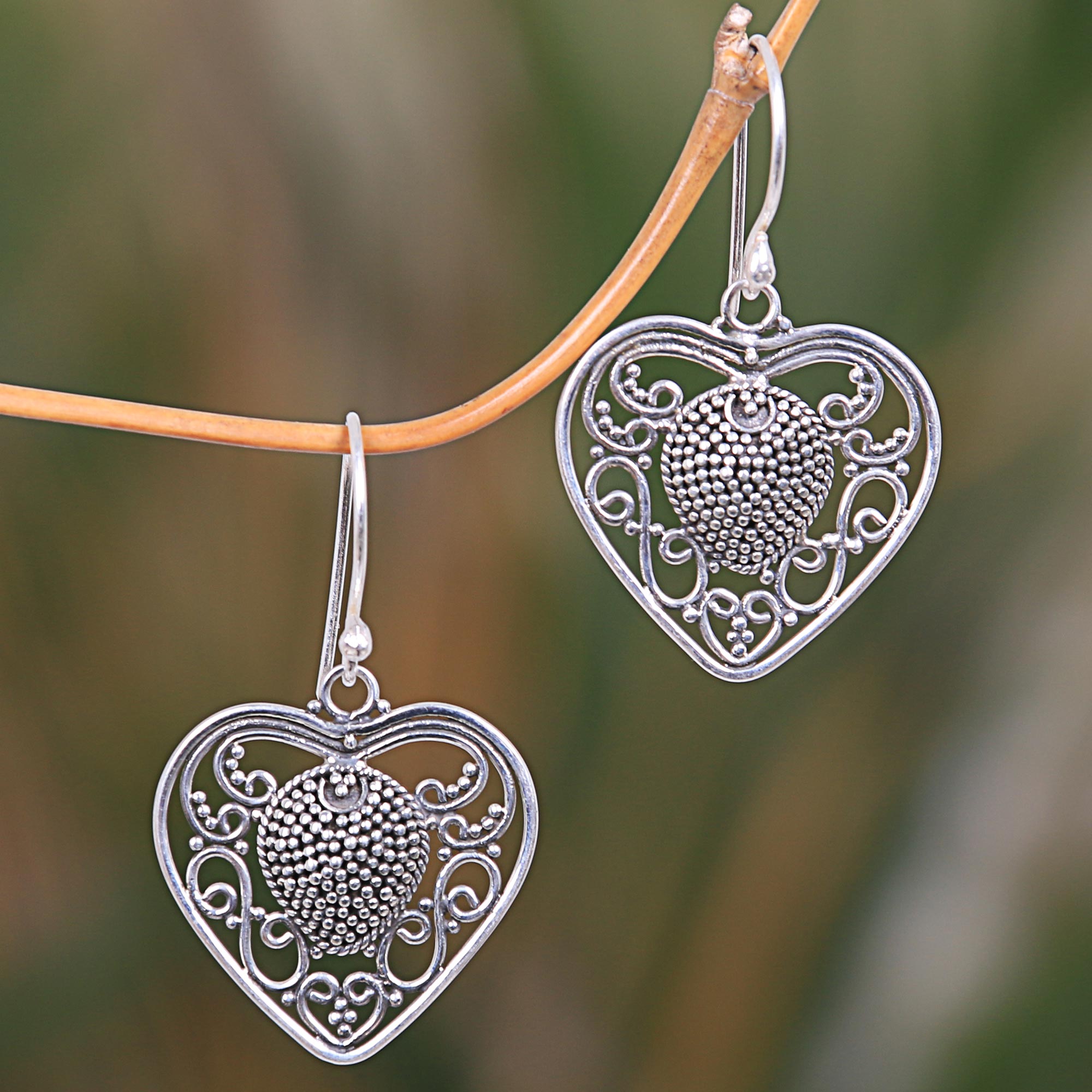 Premium Balinese Sterling Silver Heart Earrings - Handcrafted Elegance