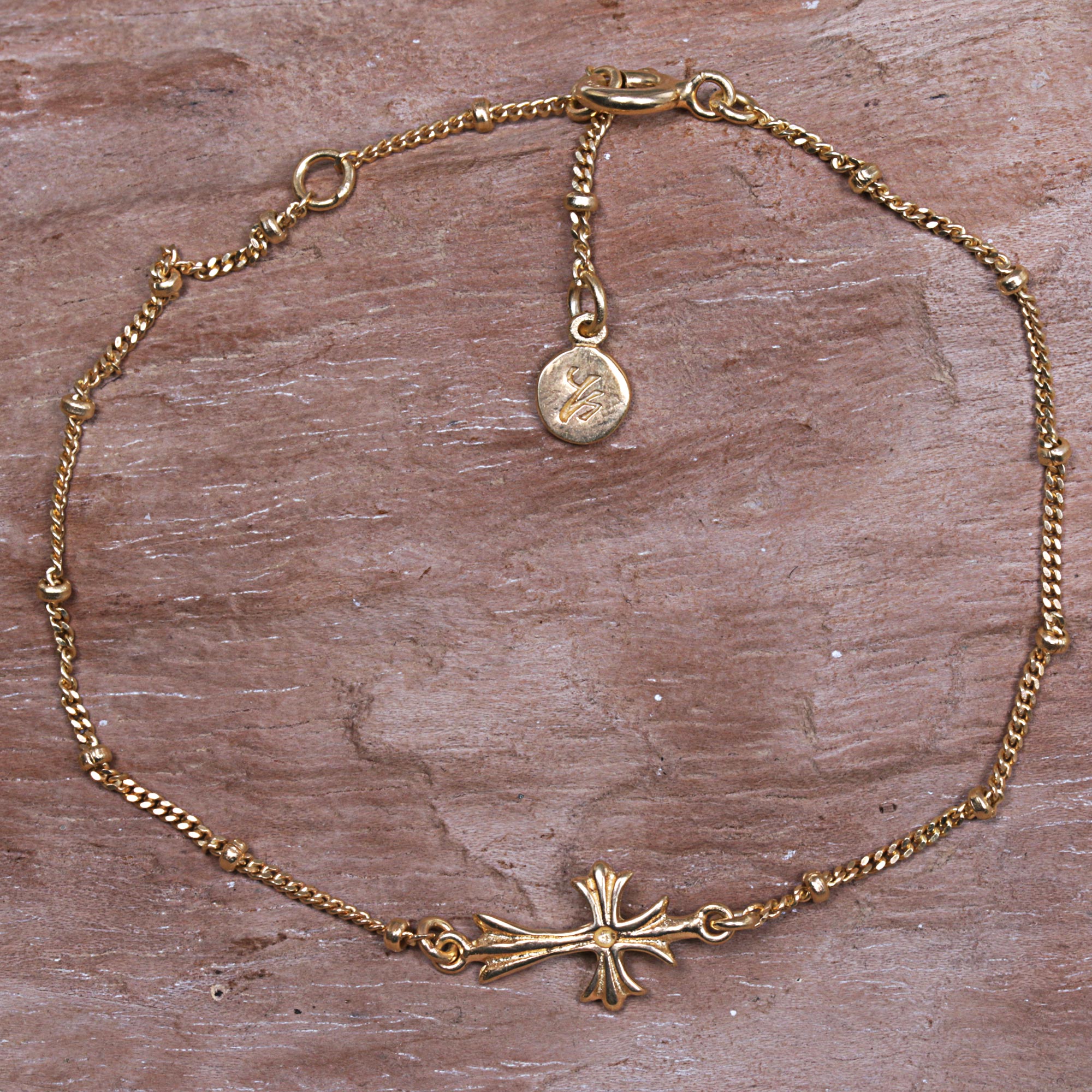 Premium 14k Gold Vermeil Balinese Cross Bracelet - Handcrafted Elegance