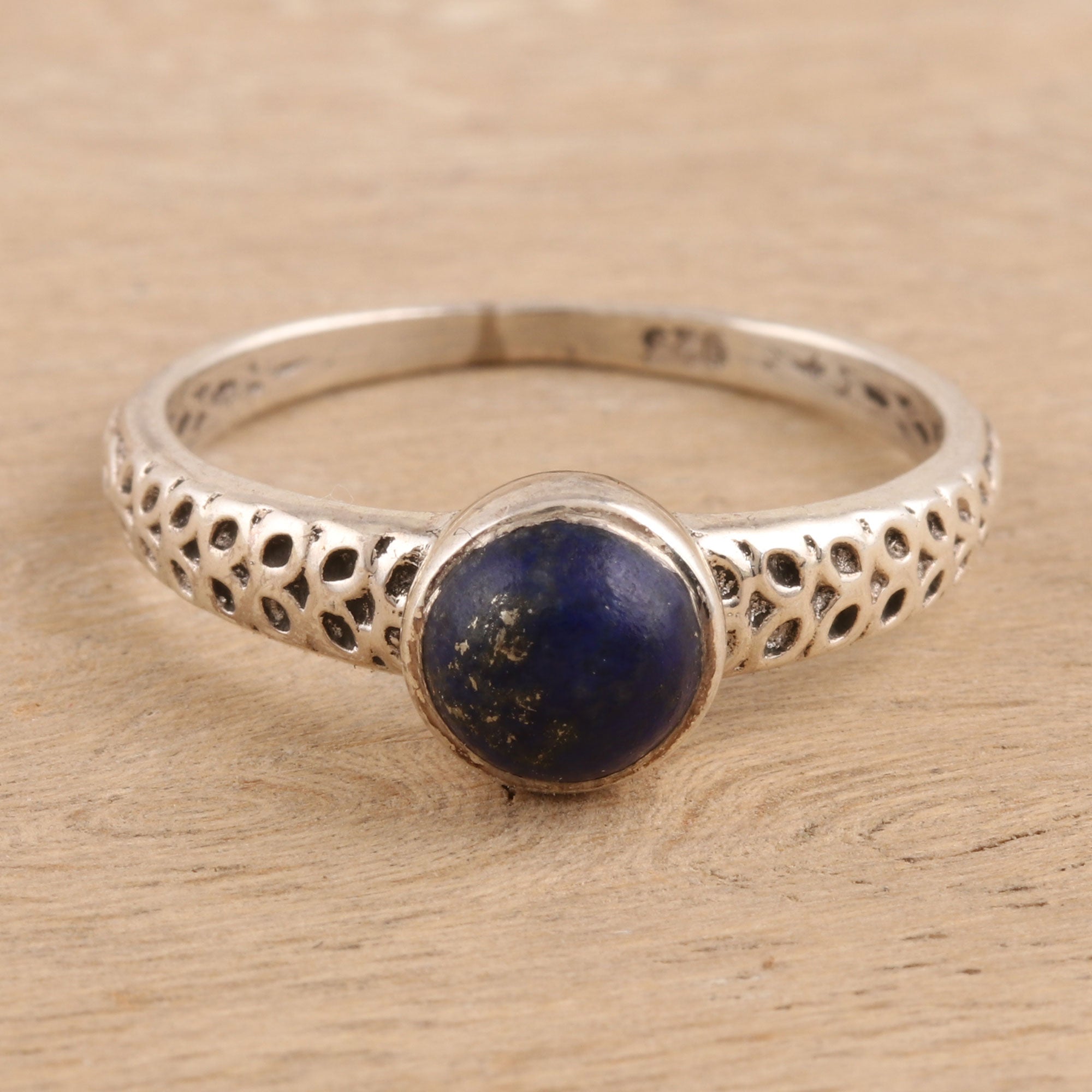 Premium Royal Round Lapis Lazuli Solitaire Ring - Handcrafted in Sterling Silver