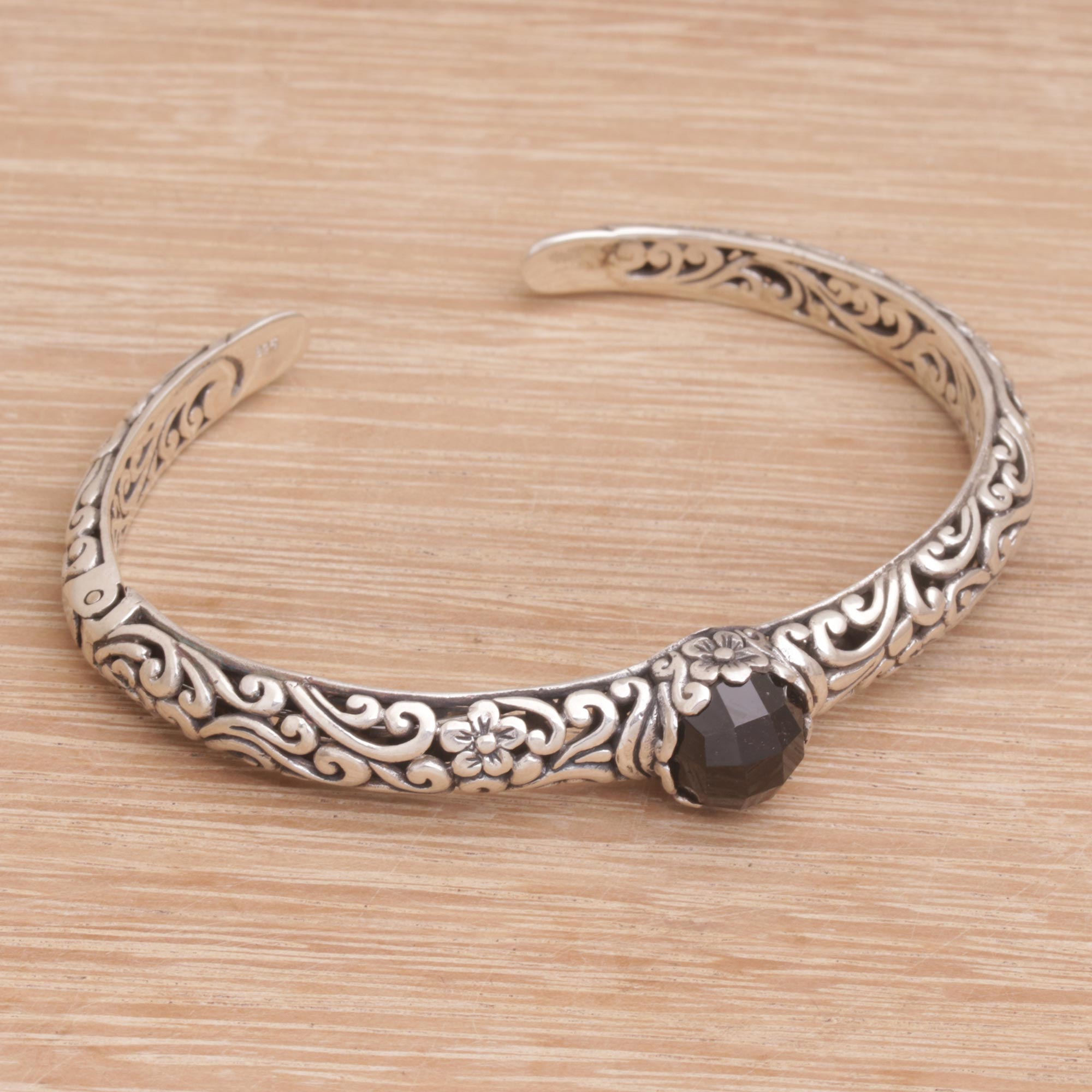 Premium Forest Nymph Onyx & Silver Cuff Bracelet - Handcrafted Elegance