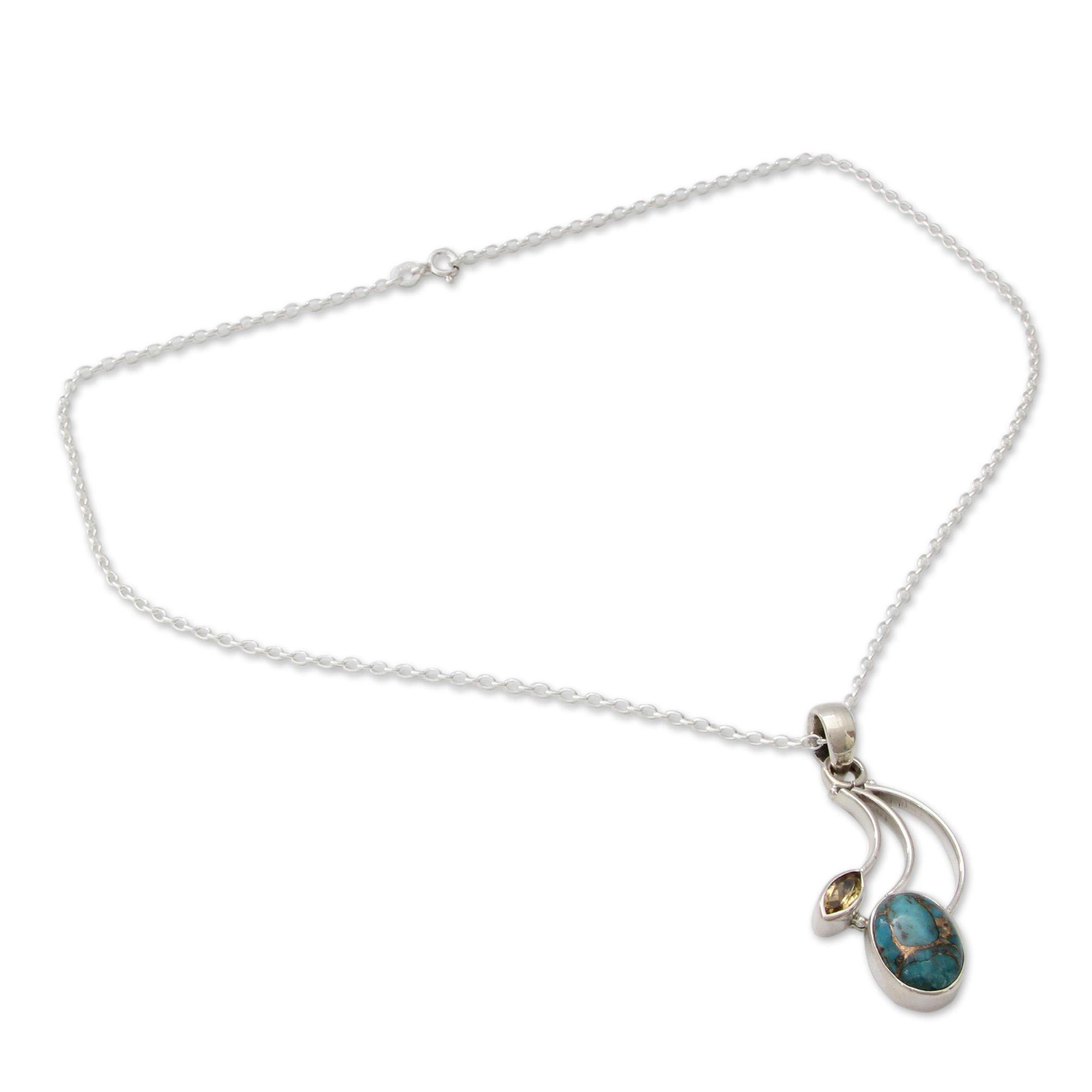 Premium Modern Mystique Turquoise & Sterling Silver Pendant Necklace