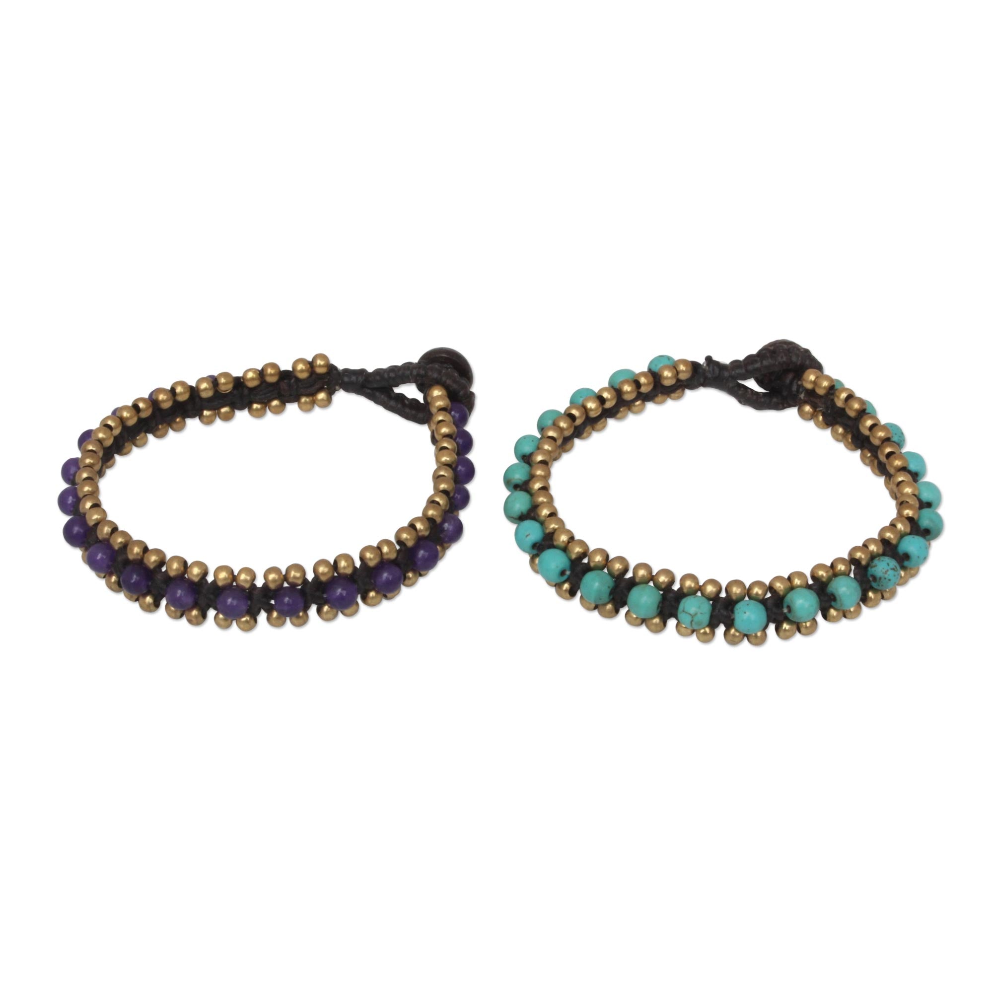 Premium Handmade Aryuveda Quartz & Resin Beaded Bracelet Set – Blue & Purple