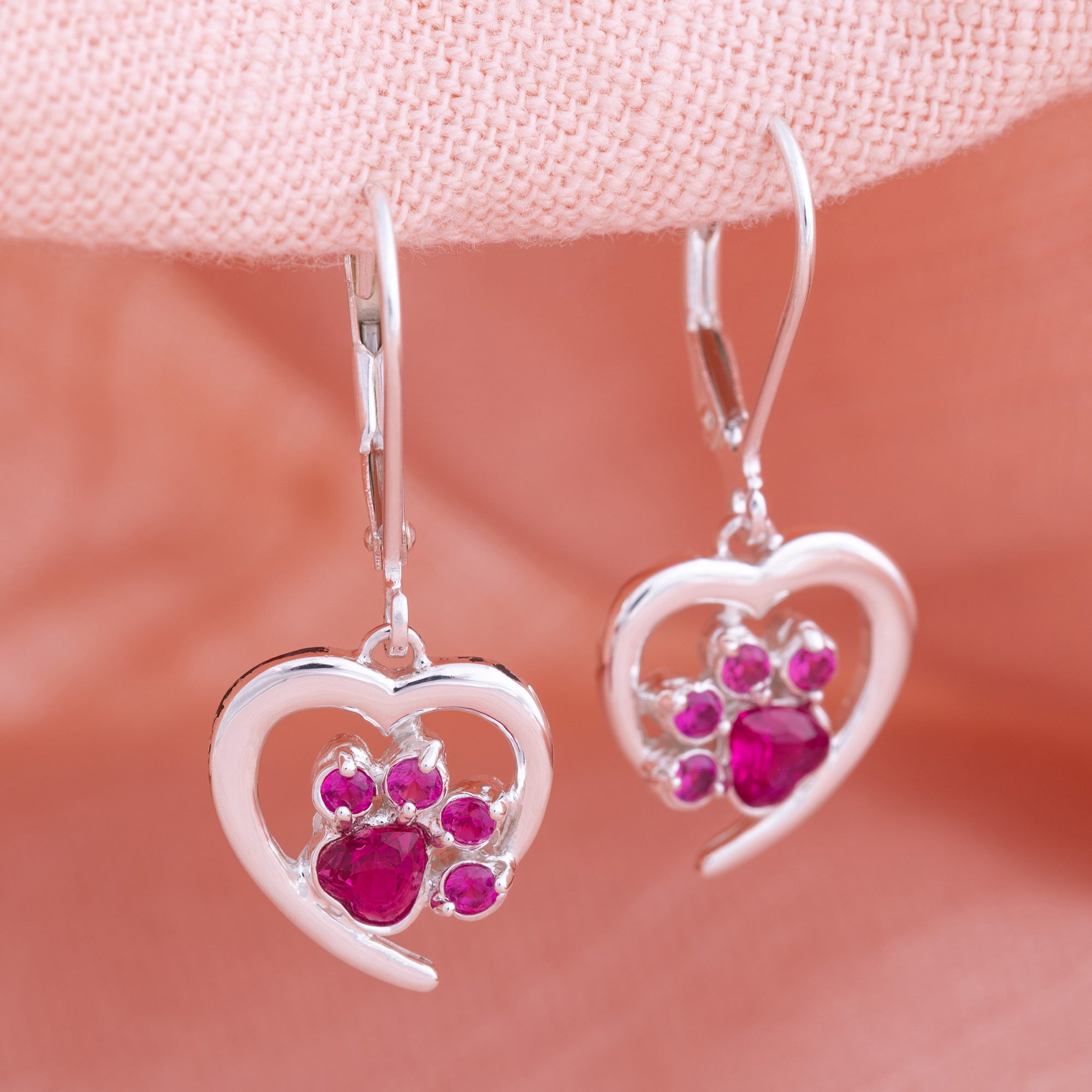 Premium Sterling Silver Birthstone Paw Print Earrings - Always in My Heart