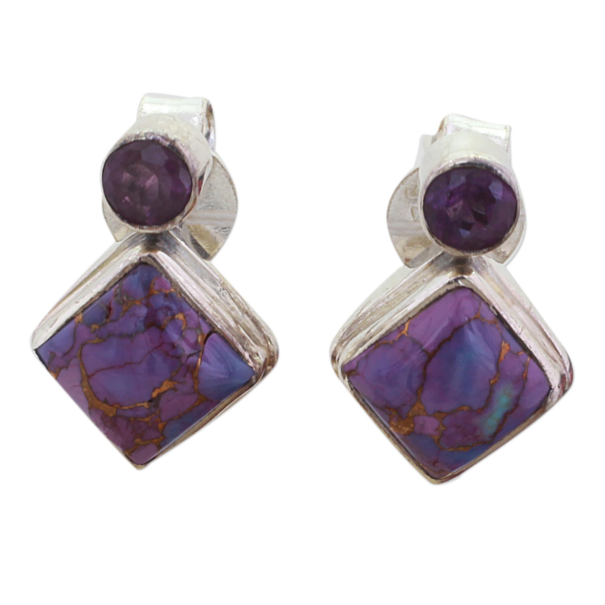 Premium Amethyst & Turquoise Drop Earrings – Handcrafted Elegance