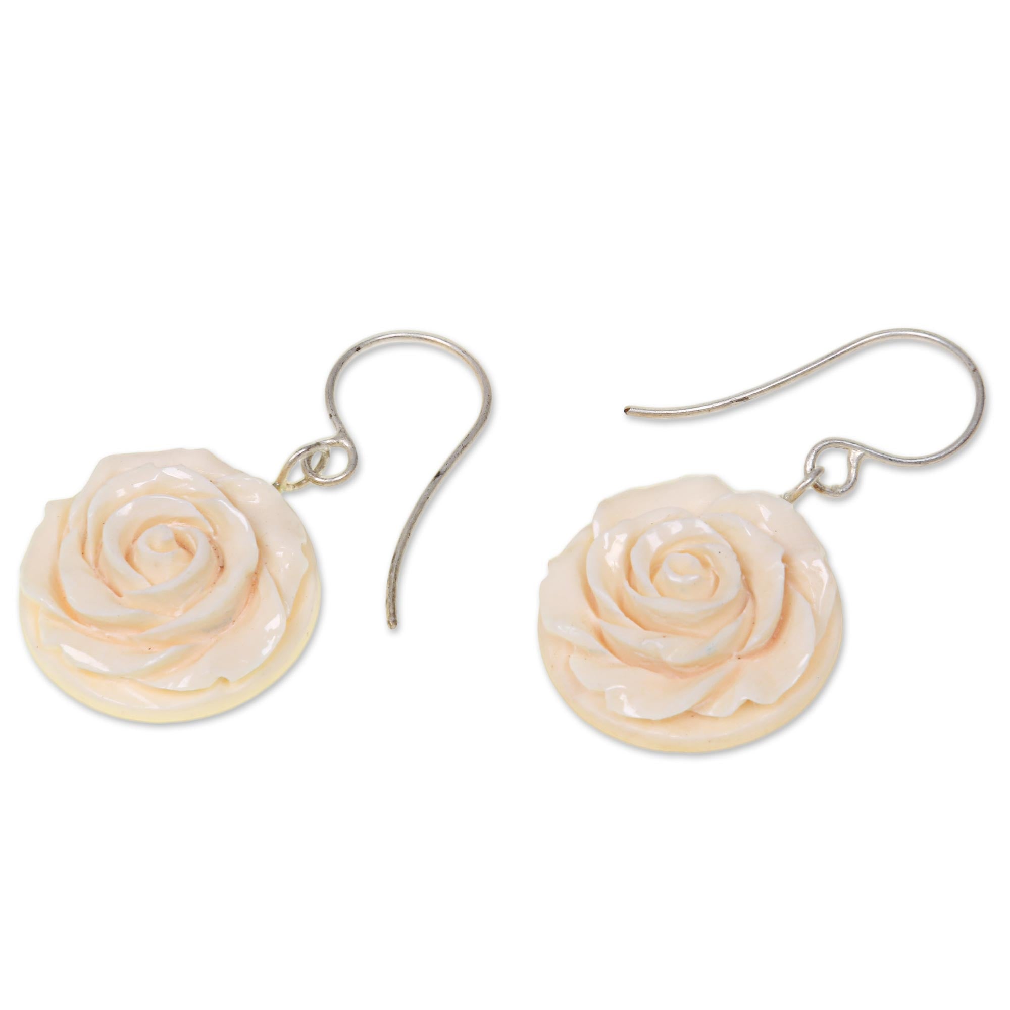 Premium Glorious Rose Bone Dangle Earrings - Handmade Elegance