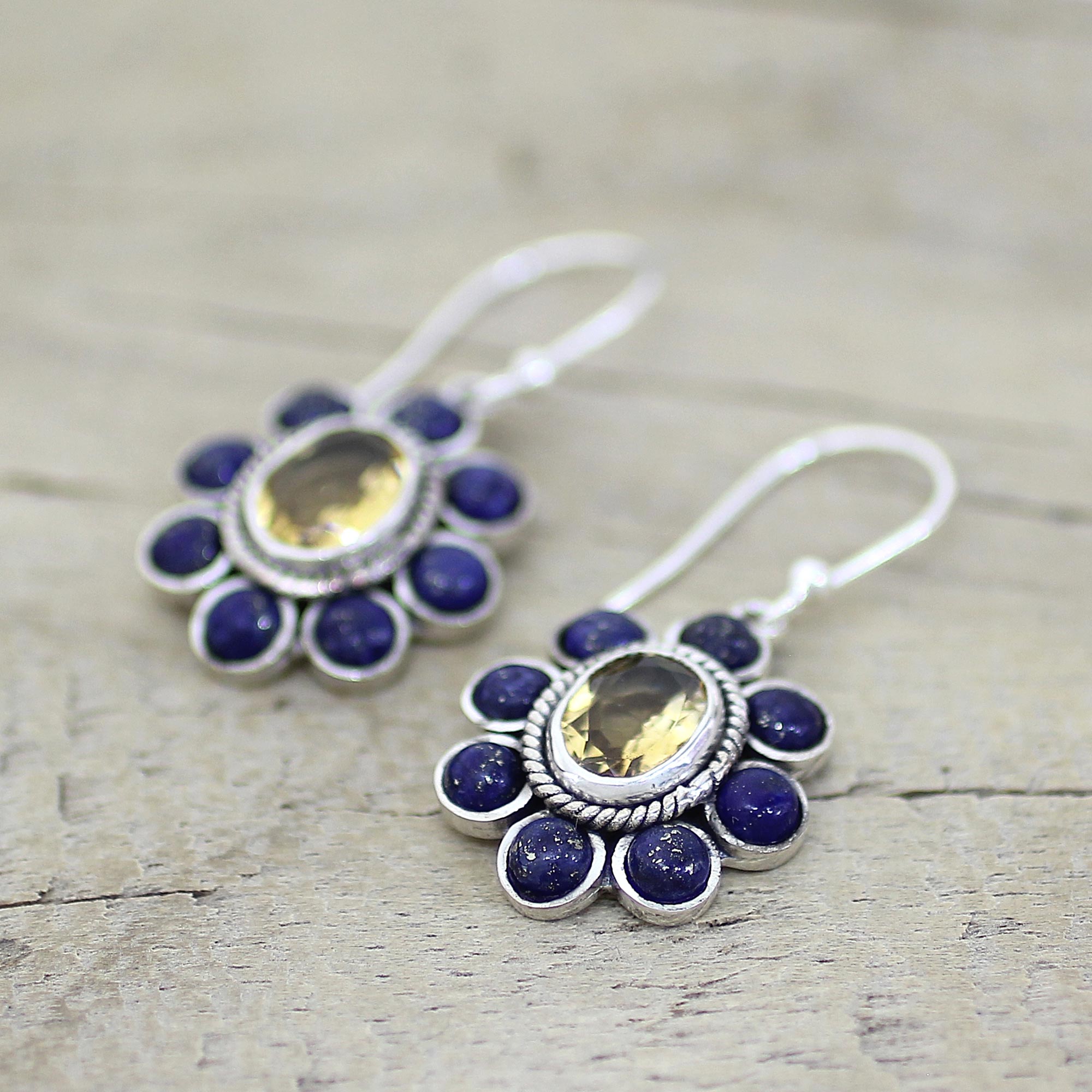 Premium Citrine & Lapis Lazuli Dangle Earrings – Handmade in India