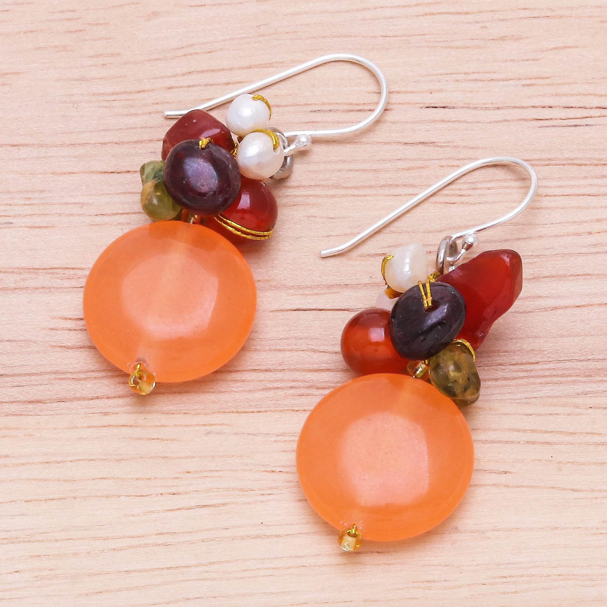 Premium Orange Love Multi-gemstone Sterling Silver Dangle Earrings