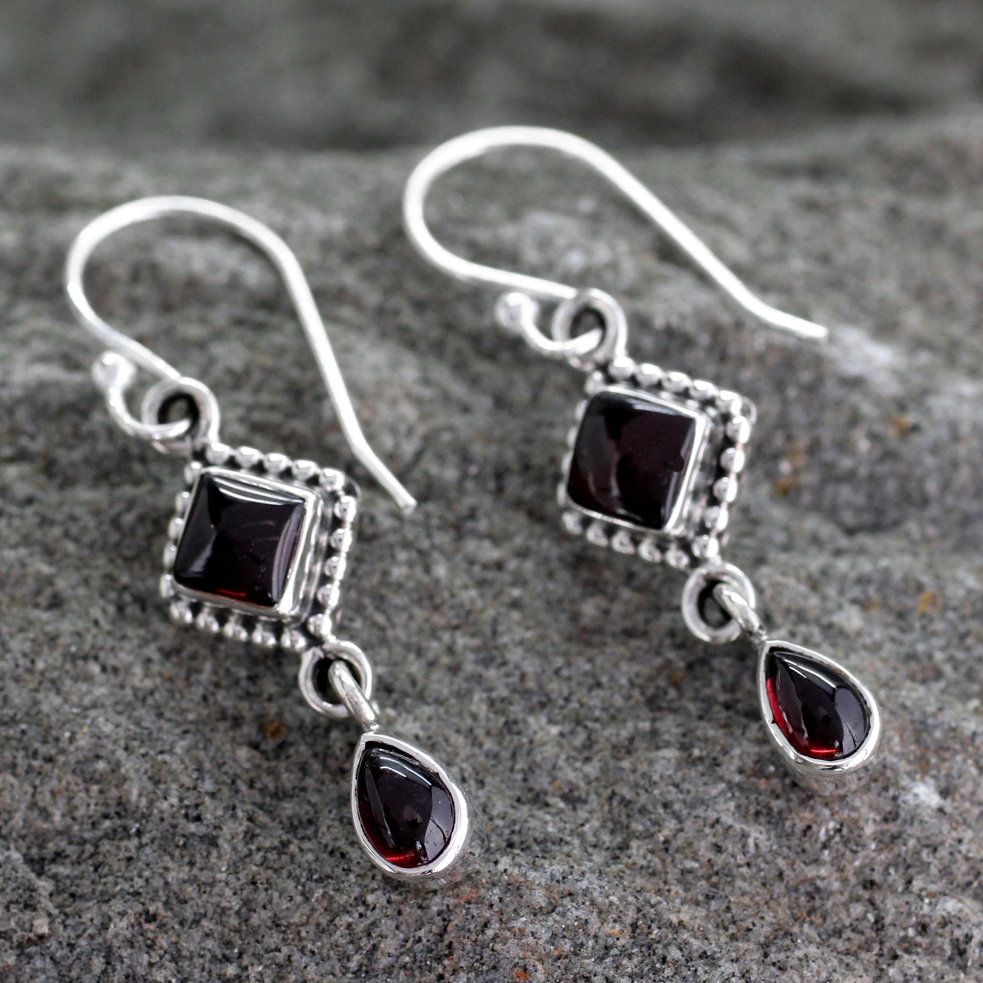 Premium Fire of Love Garnet Earrings - Handcrafted Sterling Silver