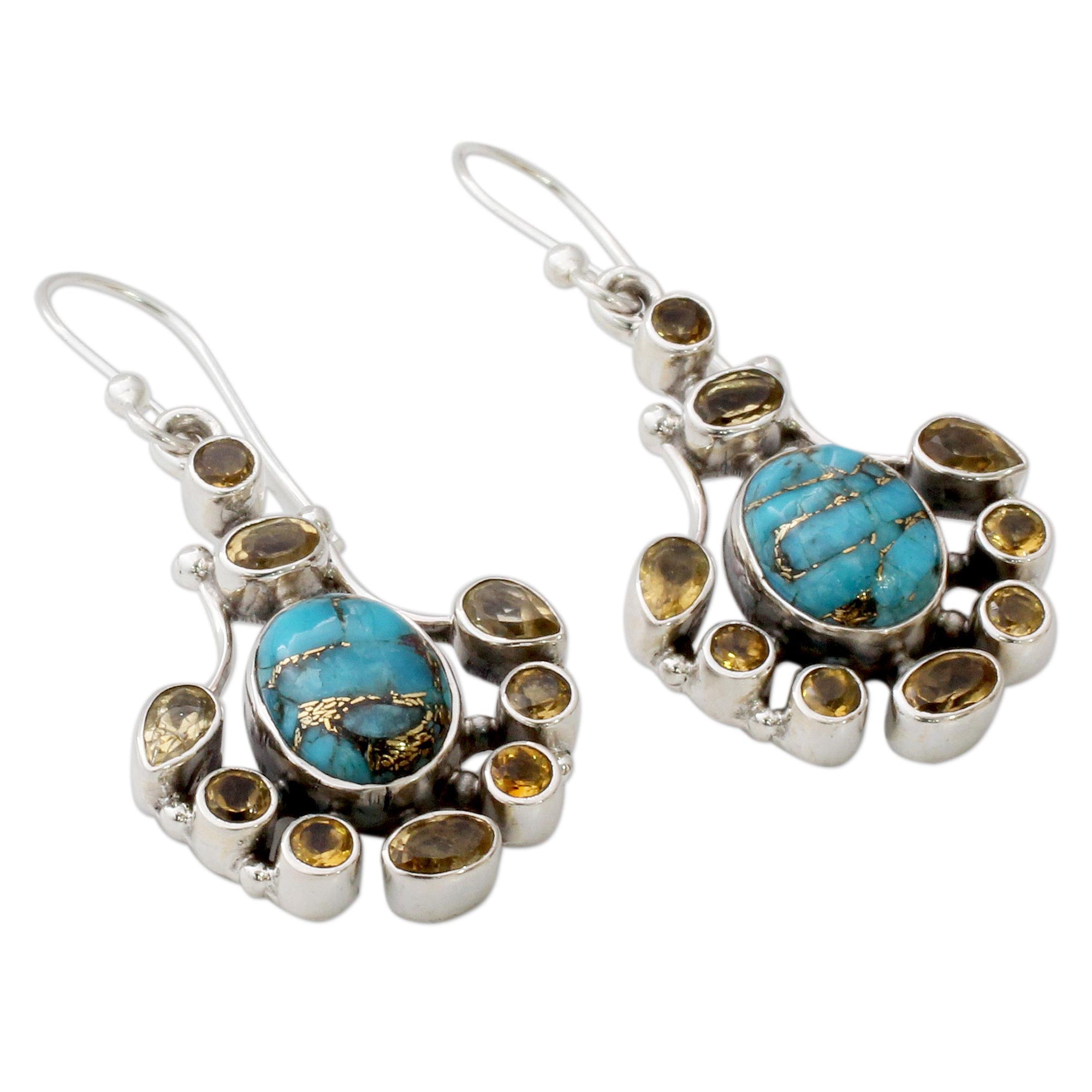 Premium Citrine & Turquoise Sterling Silver Dangle Earrings – Radiant Sunshine Design