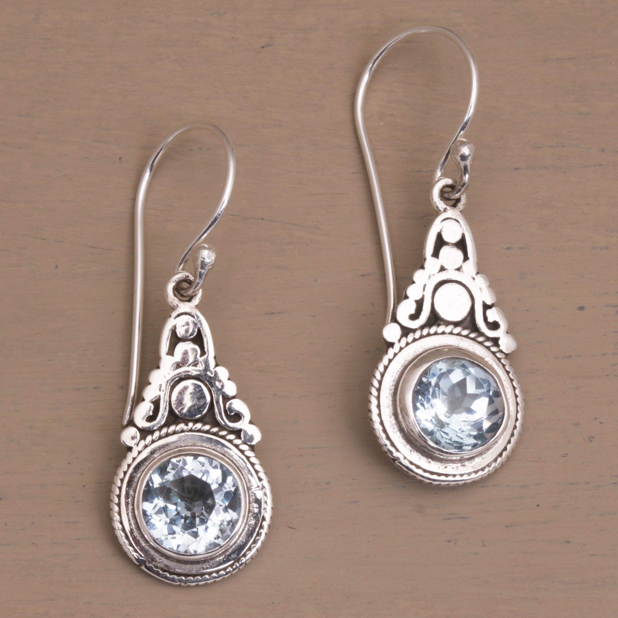 Premium Celestial Crowns: Fair Trade Blue Topaz & Sterling Silver Dangle Earrings