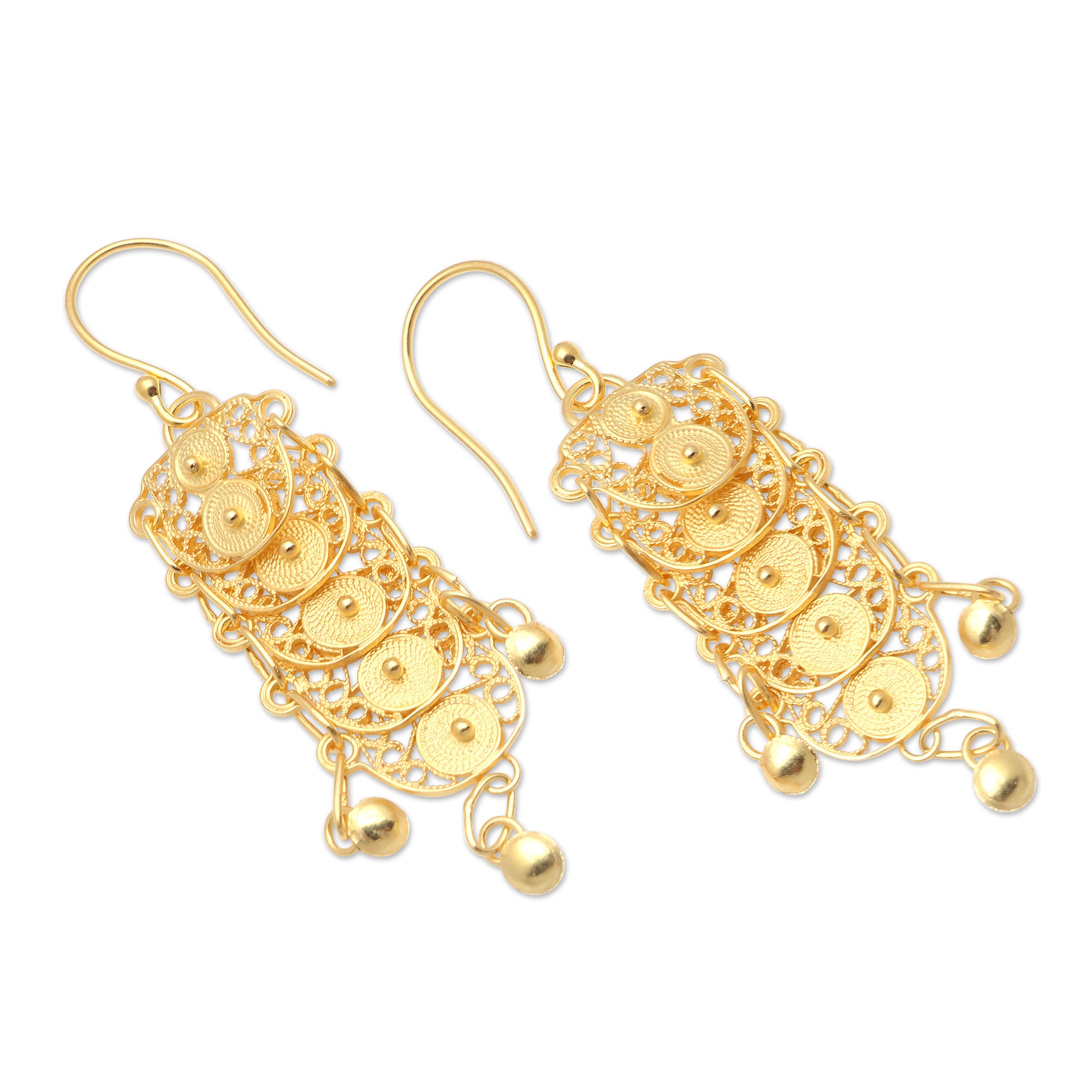 Premium Gold-Plated Sterling Silver Dangle Earrings – Elegant Filigree Design