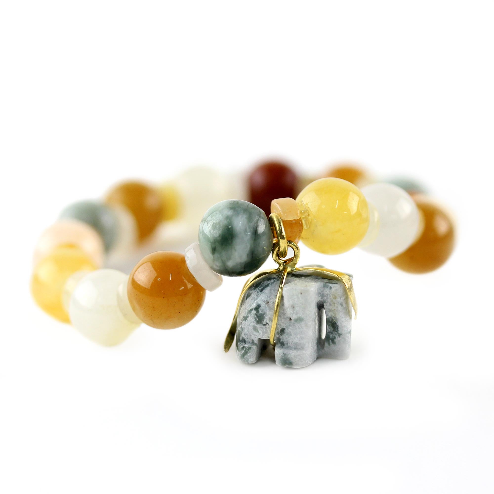 Premium Elephant Memory Beaded Bracelet - Handcrafted Jade & Gold