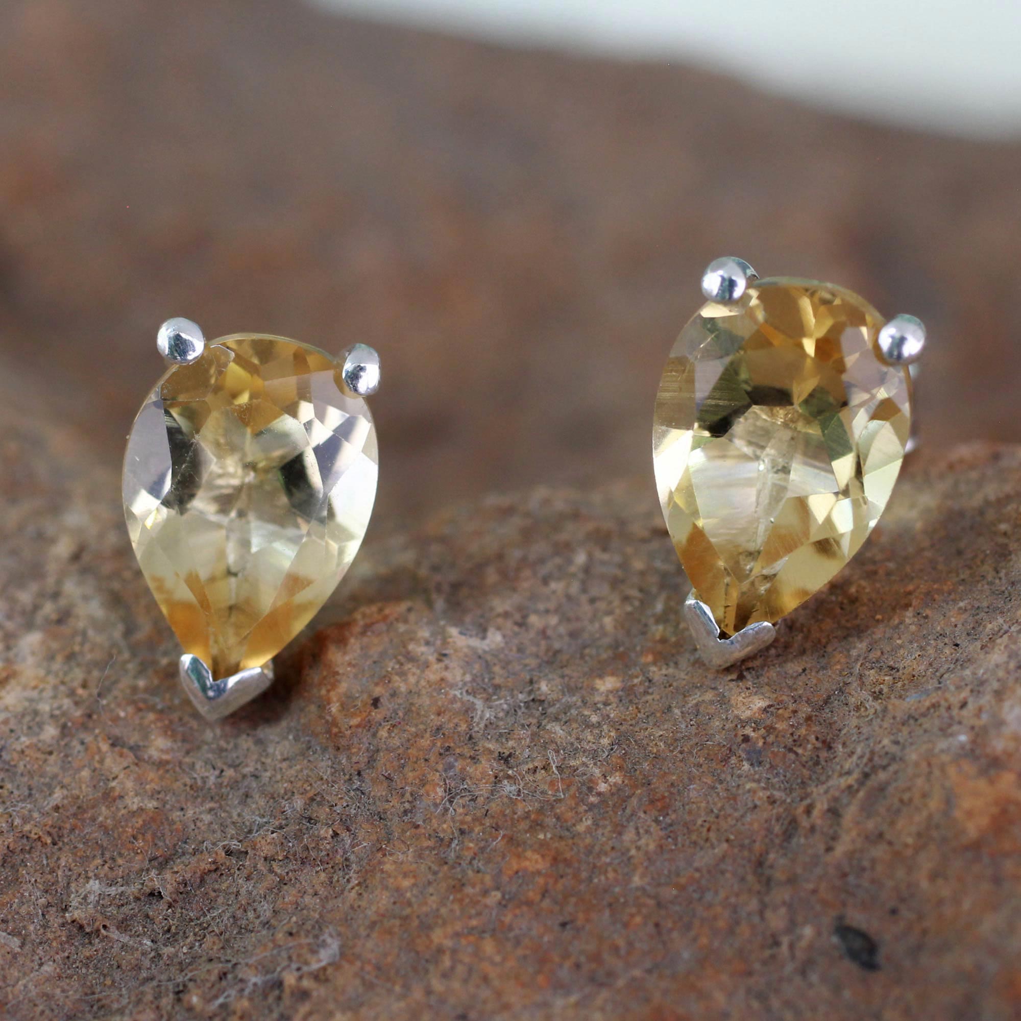 Premium Citrine Sterling Silver Stud Earrings - November Birthstone Jewelry