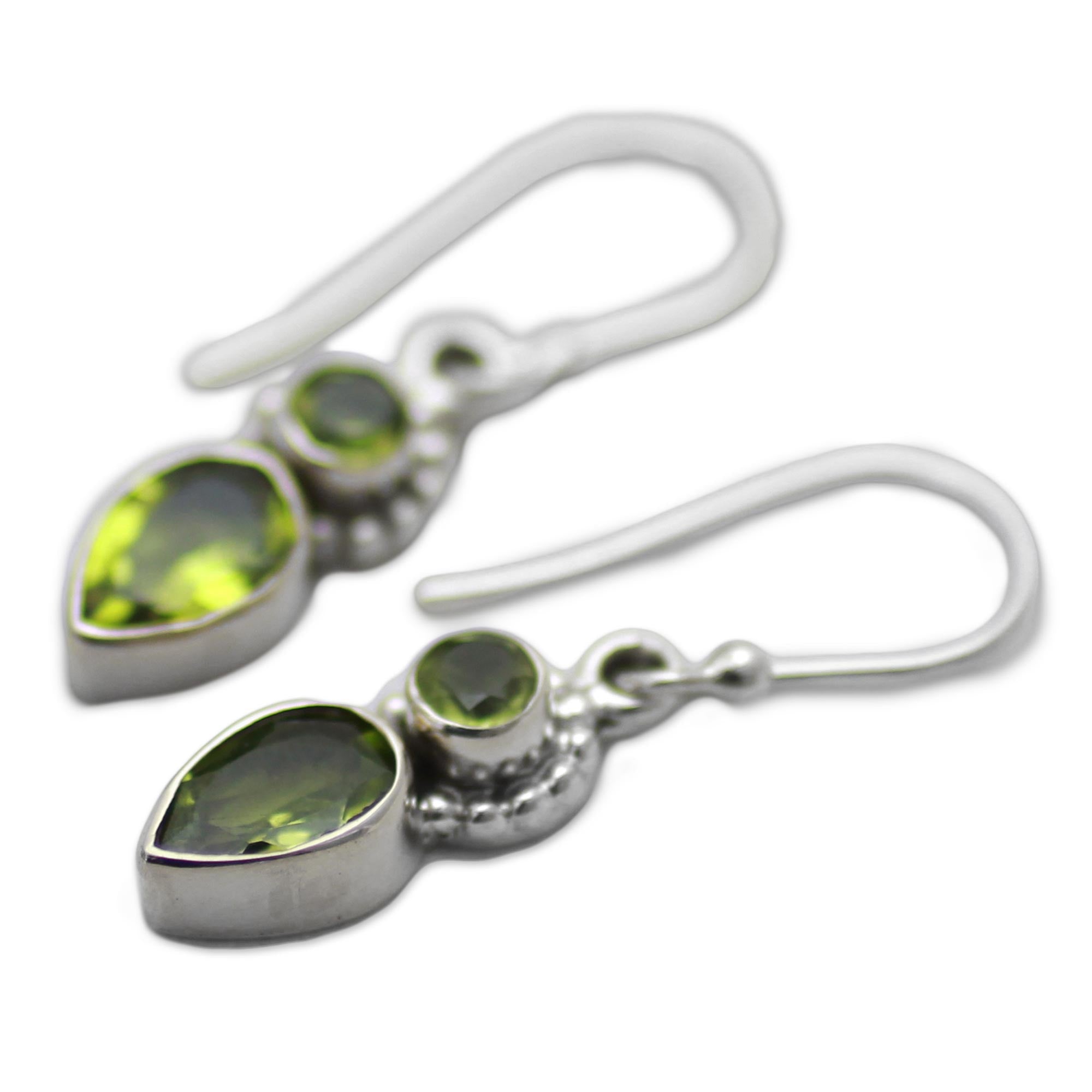 Premium Forest Sparkle Peridot Sterling Silver Dangle Earrings - Handcrafted in India