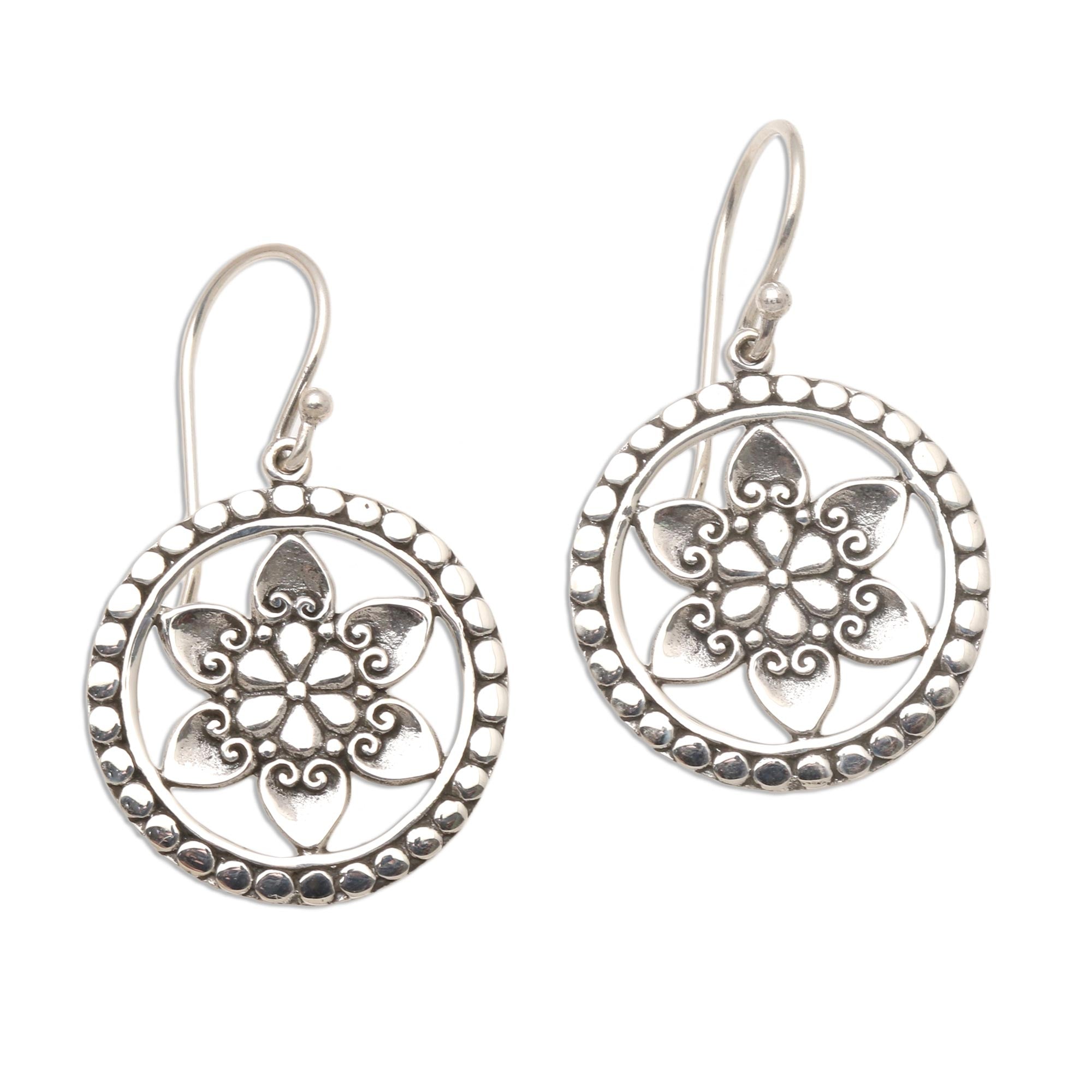 Premium Floral Sterling Silver Dangle Earrings - Handcrafted Elegance