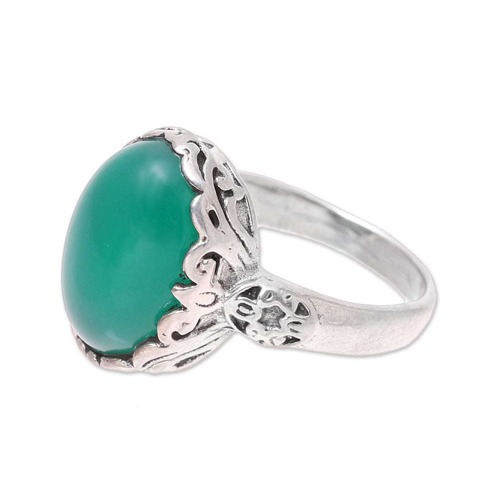 Premium Green Oval Onyx Cocktail Ring - Handcrafted Sterling Silver Jewelry