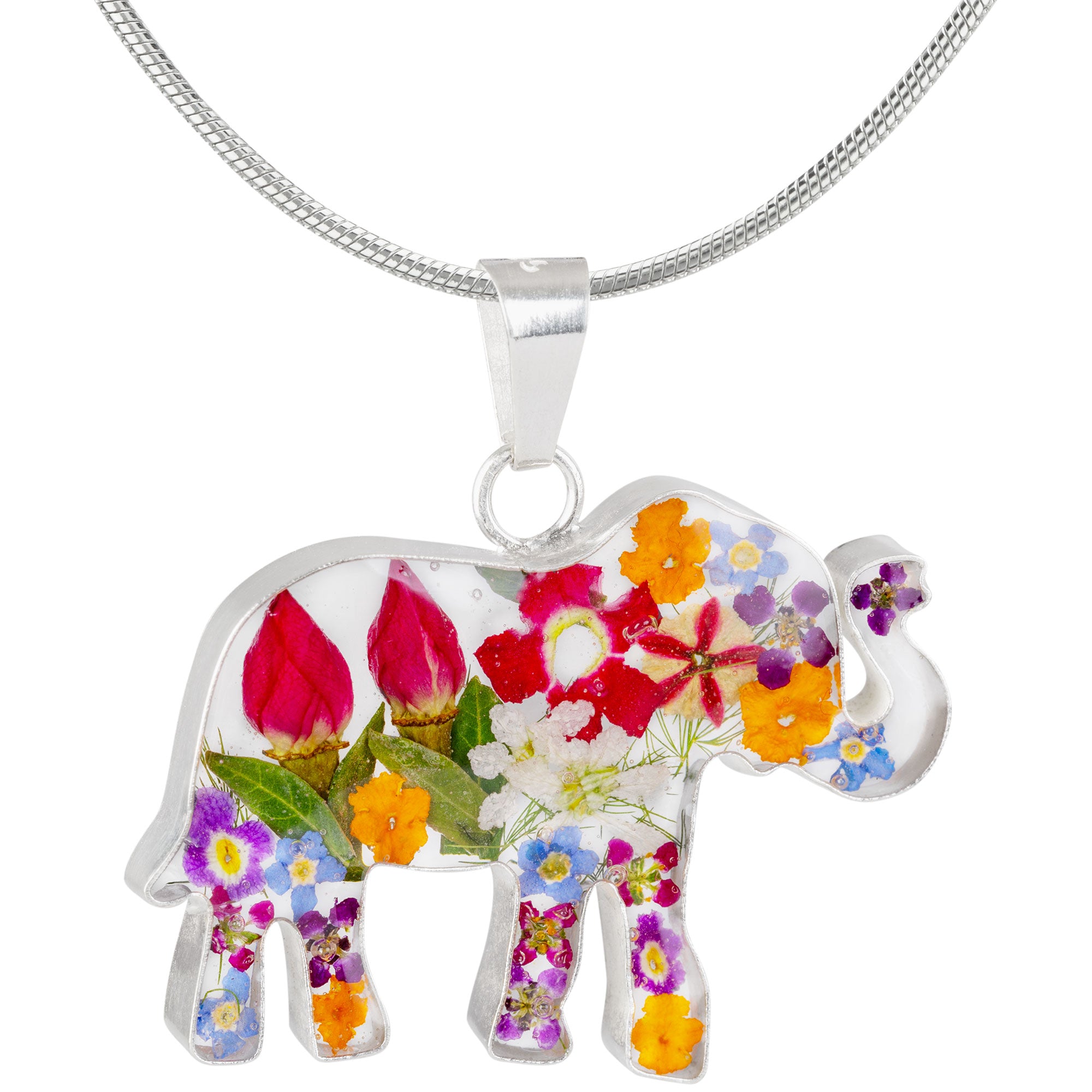 Premium Eternal Wildflower & Sterling Silver Elephant Pendant