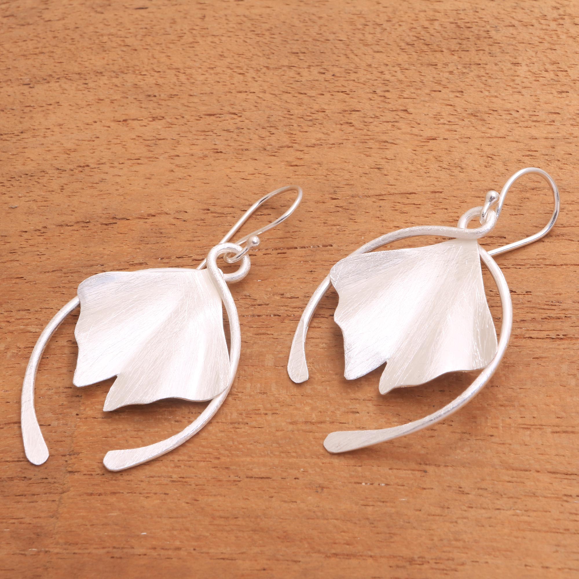 Premium Flying Petals Sterling Silver Dangle Earrings - Handcrafted in Bali