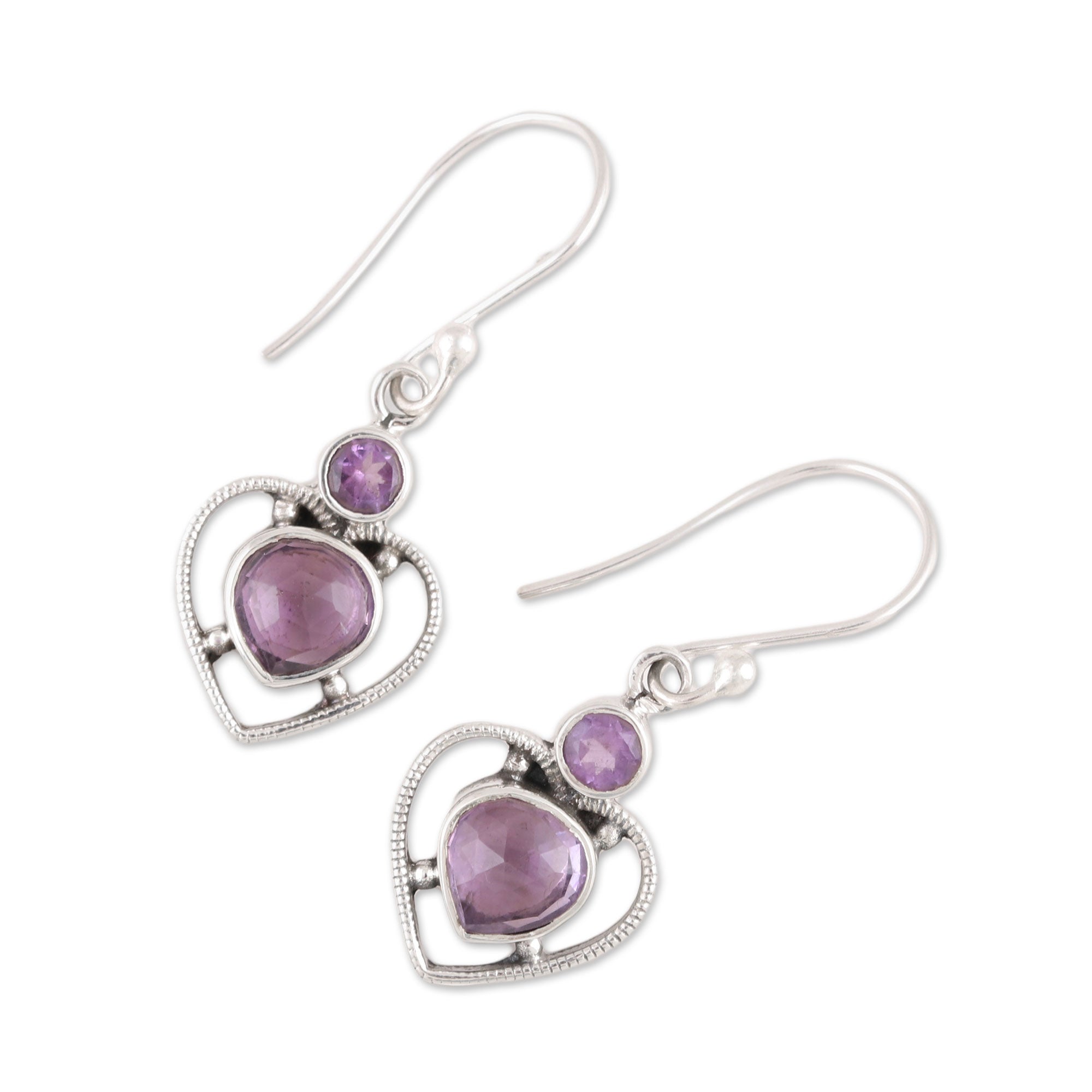 Premium Lavender Heart Handmade 925 Sterling Silver Amethyst Earrings