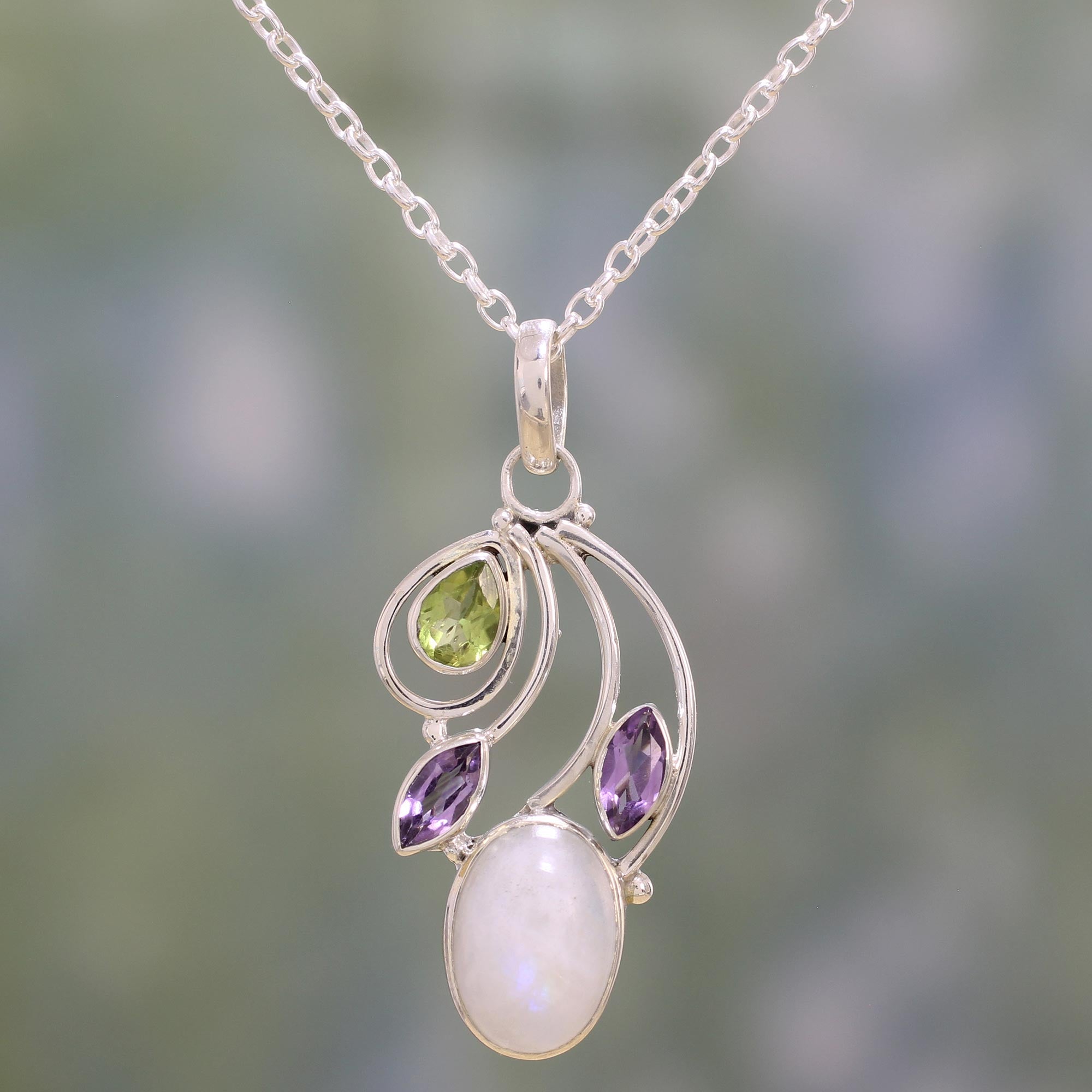 Premium Majestic Harmony Multi-Gemstone Silver Necklace