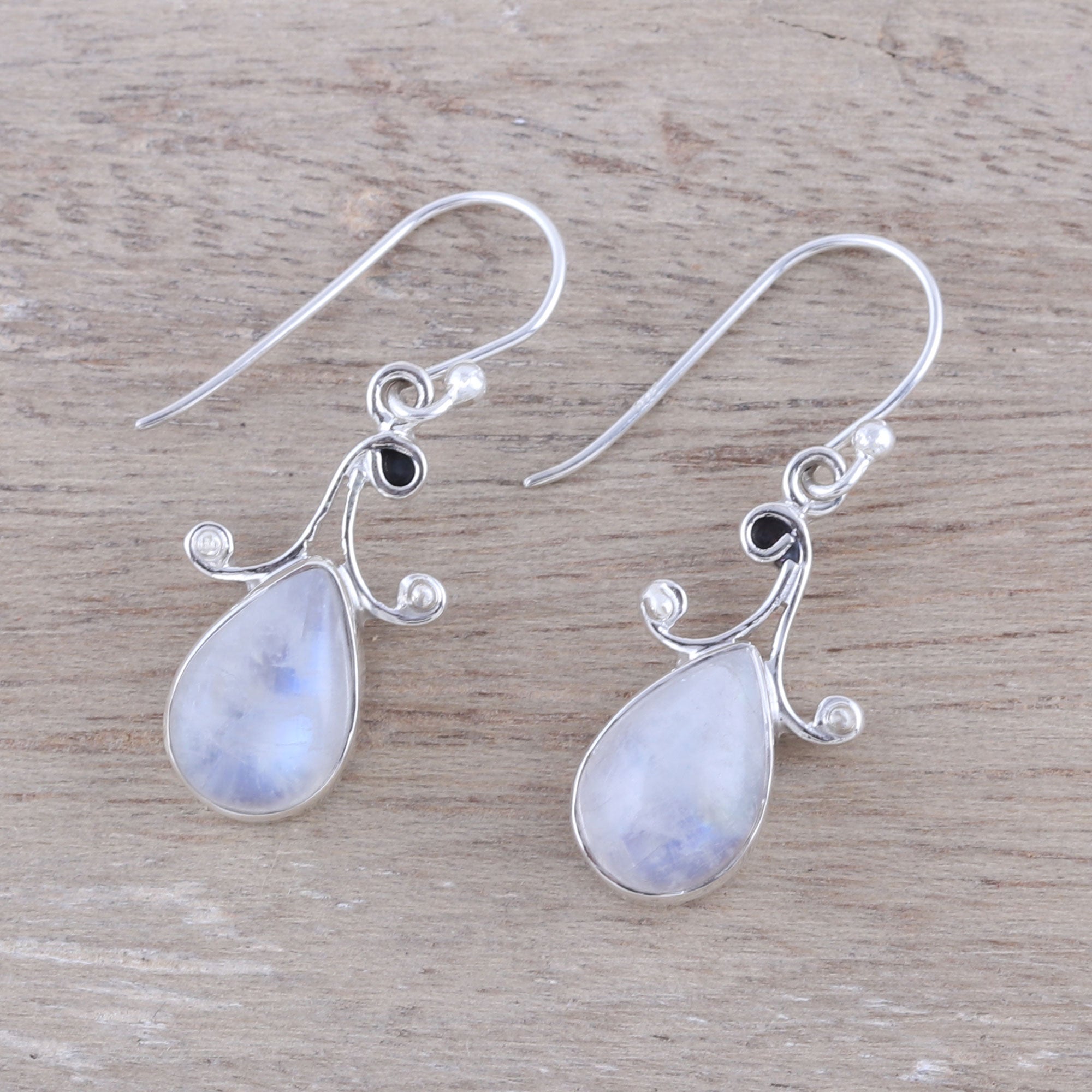 Premium Rainbow Moonstone Teardrop Dangle Earrings - Handcrafted Sterling Silver Jewelry