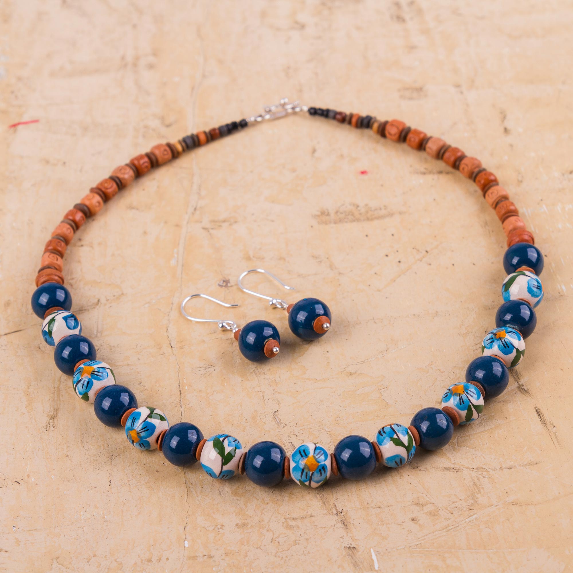 Premium Hand-Painted Ceramic Jewelry Set with Sterling Silver Accents