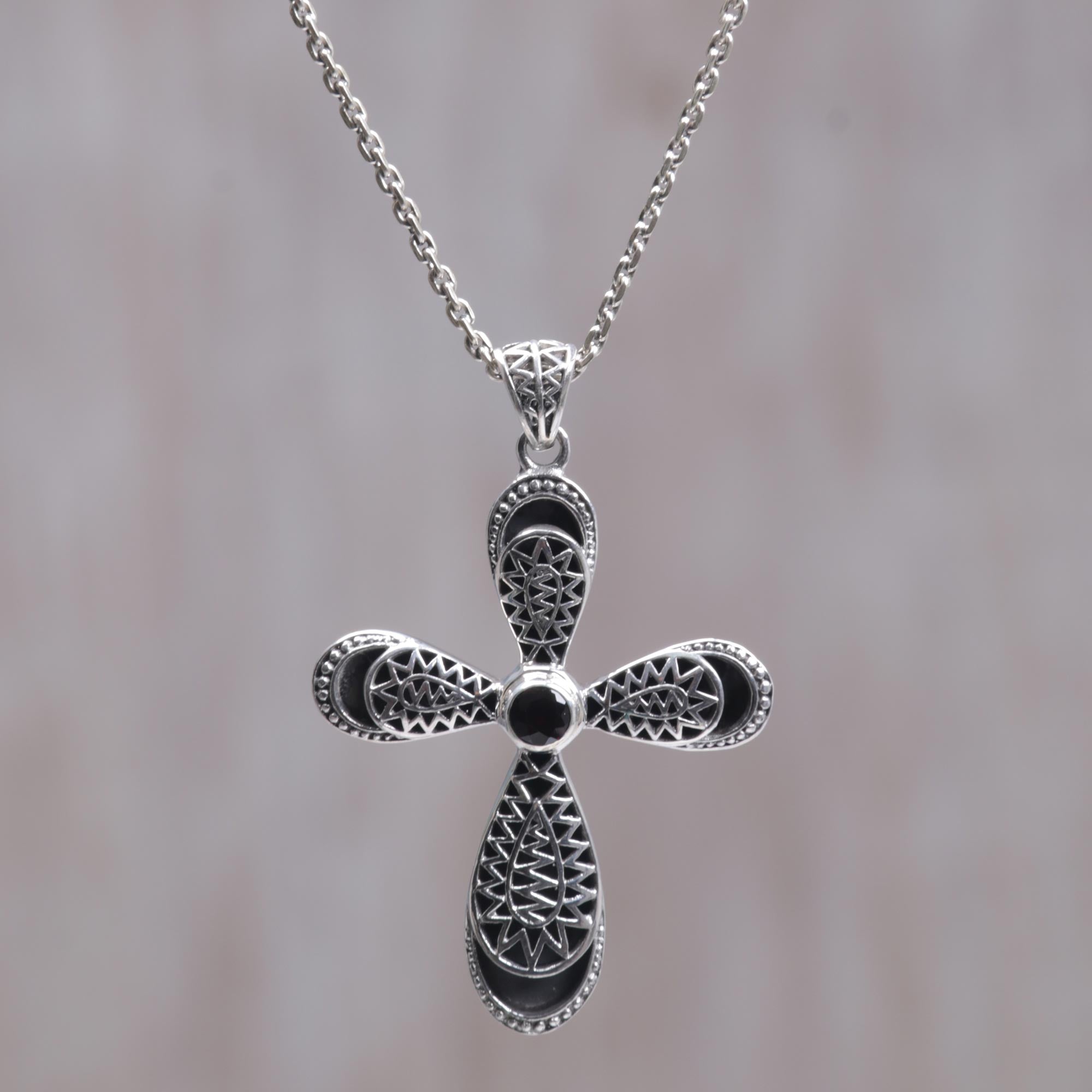 Premium Heaven's Embrace Garnet Cross Necklace