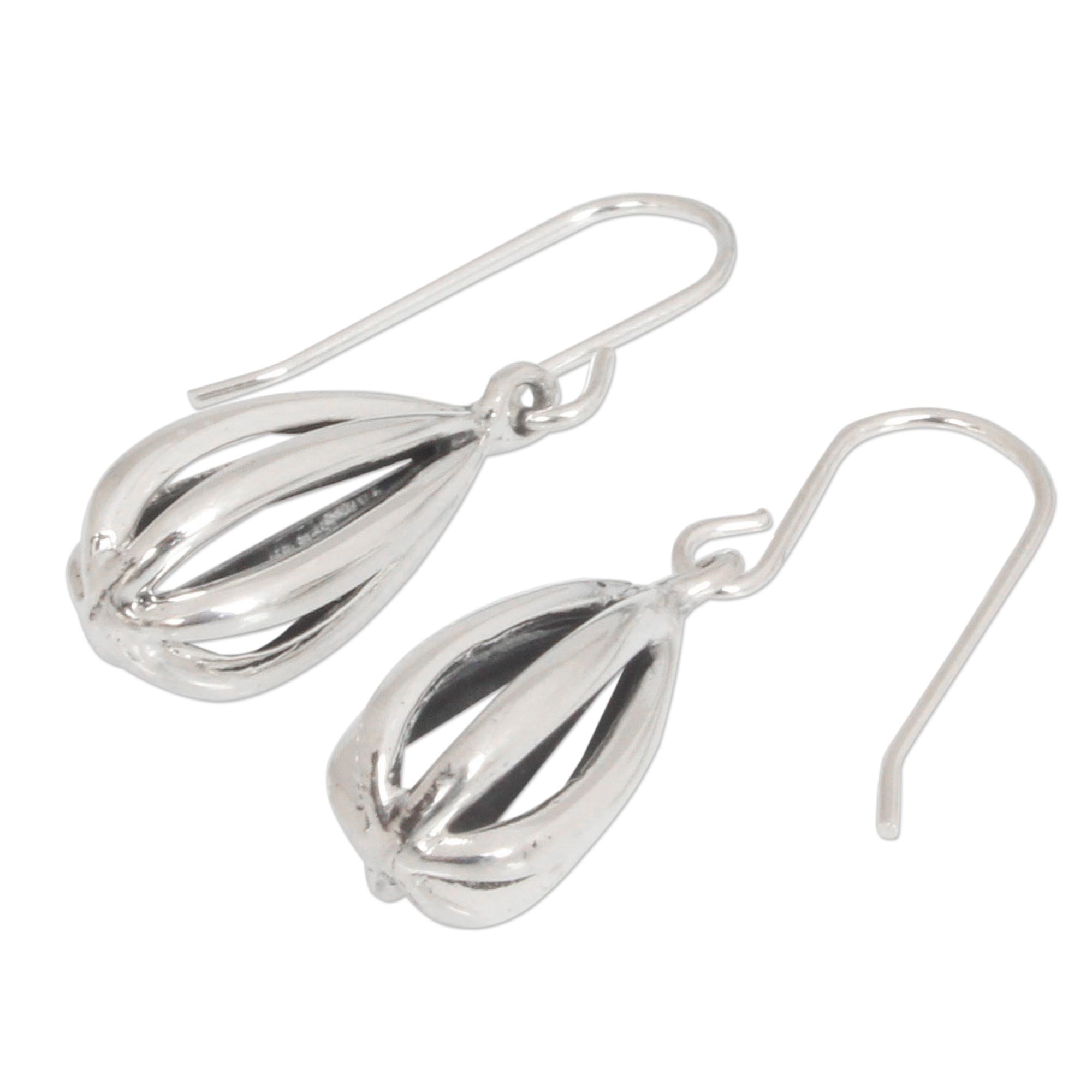 Premium Sterling Silver Birdcage Dangle Earrings - Handcrafted Elegance