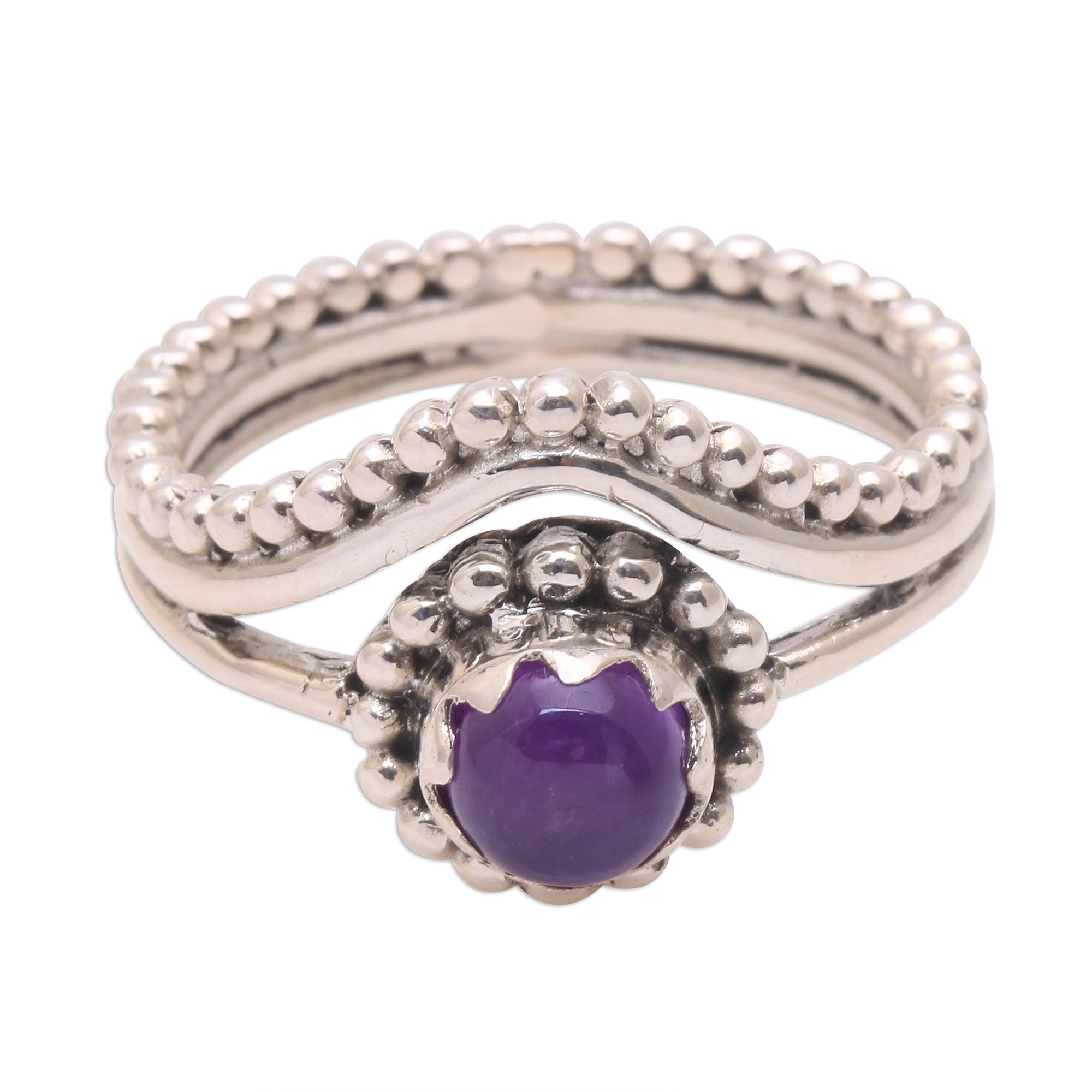 Premium Amethyst Dot Motif Cocktail Ring - Handcrafted in Bali