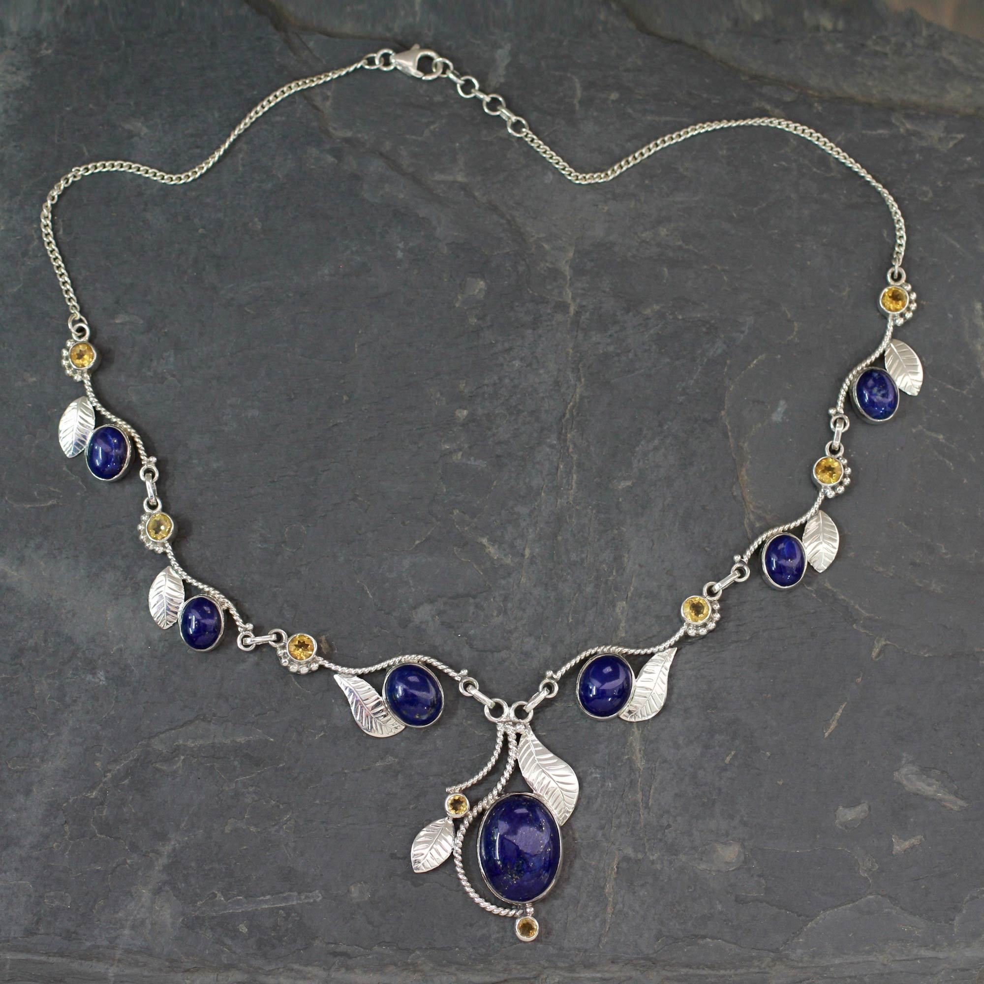 Premium Dew Blossoms Lapis Lazuli Statement Necklace