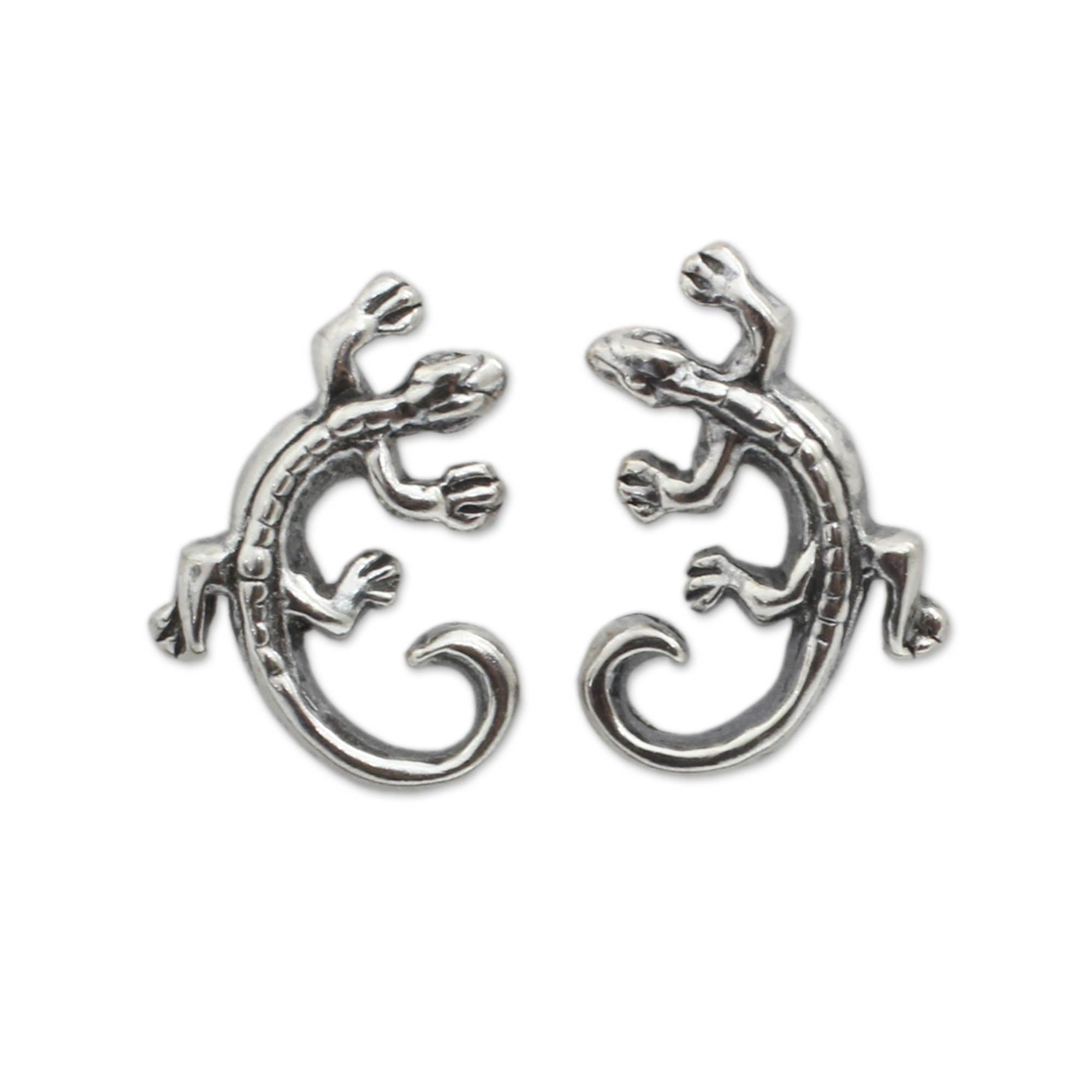 Premium Chameleon Sterling Silver Button Earrings | Handmade Elegance