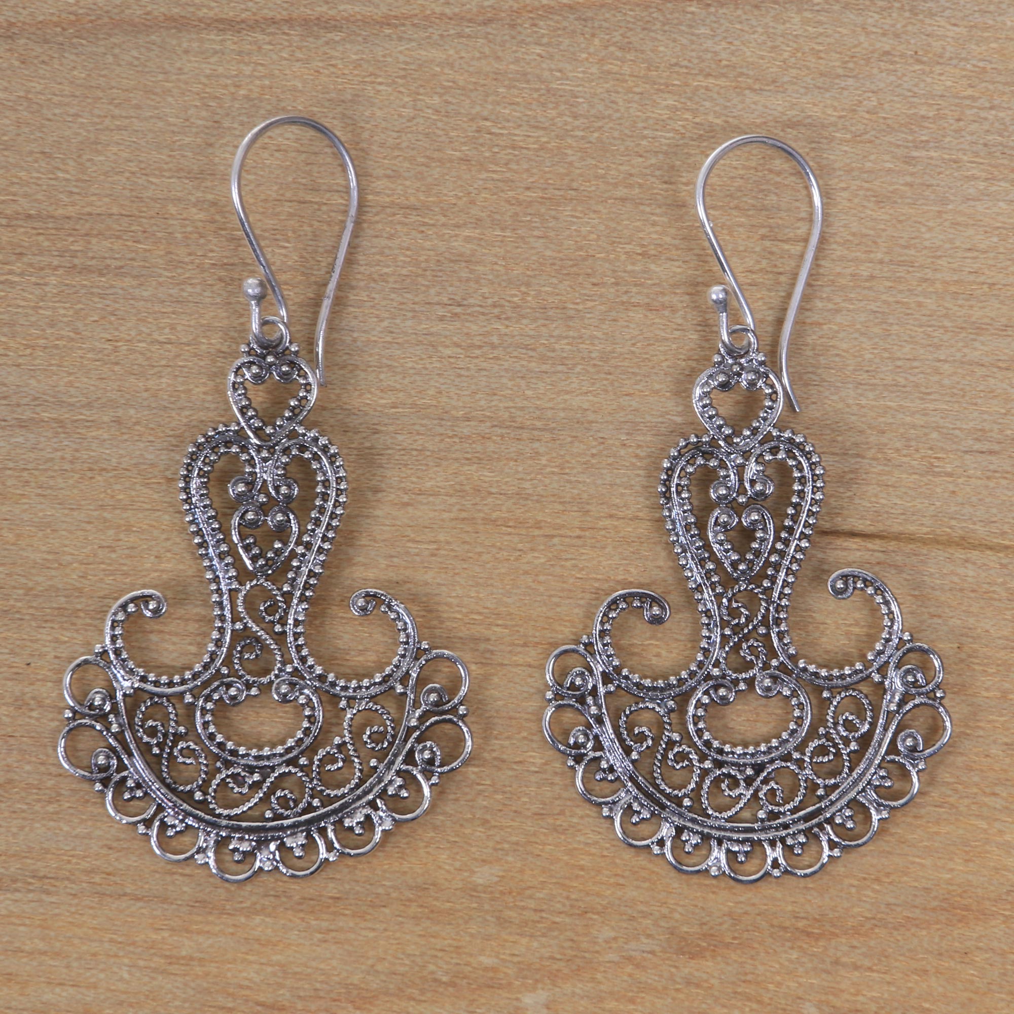 Premium Benoa Anchor Sterling Silver Filigree Earrings - Handcrafted in Bali