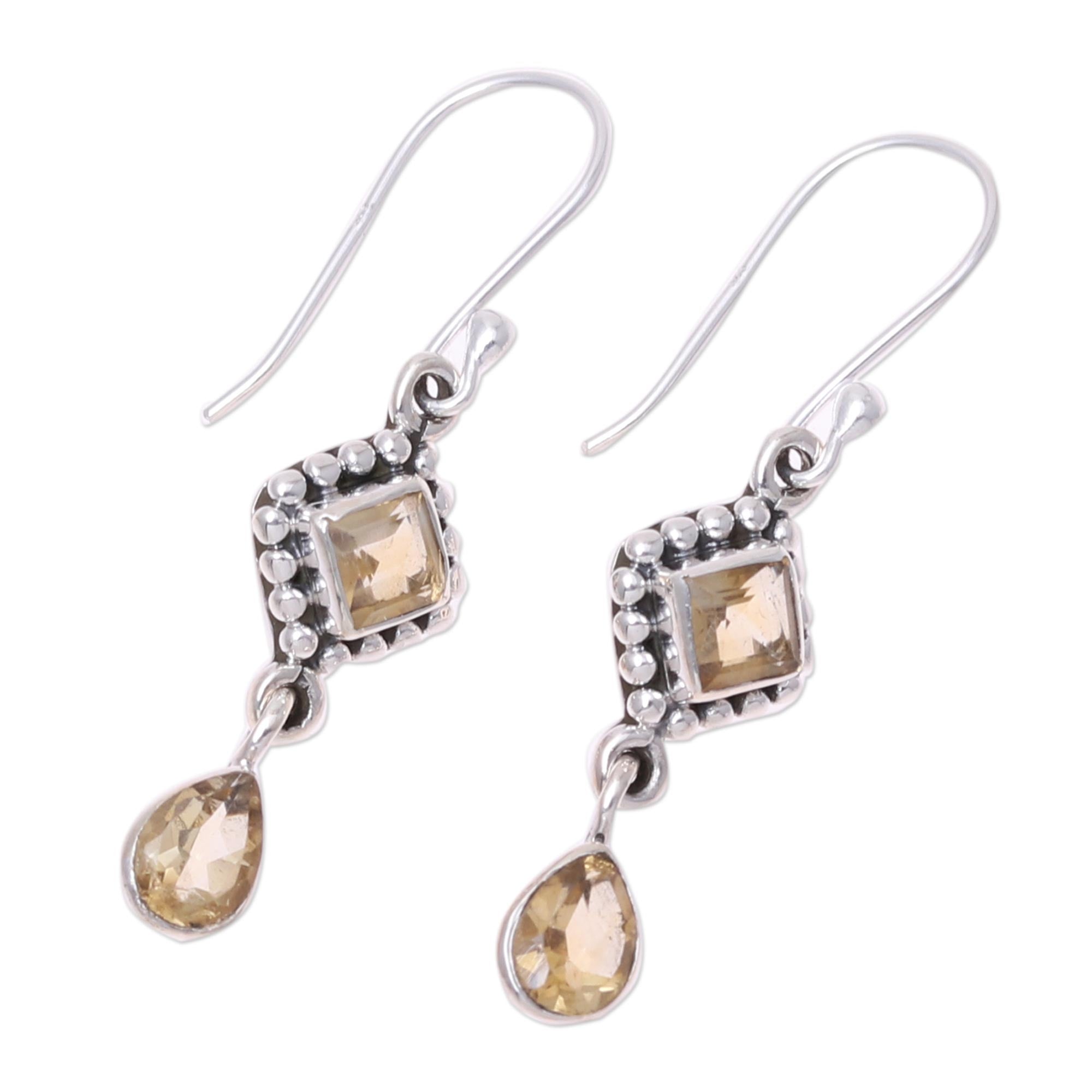 Premium Shimmering Light Citrine Dangle Earrings - Sterling Silver Elegance