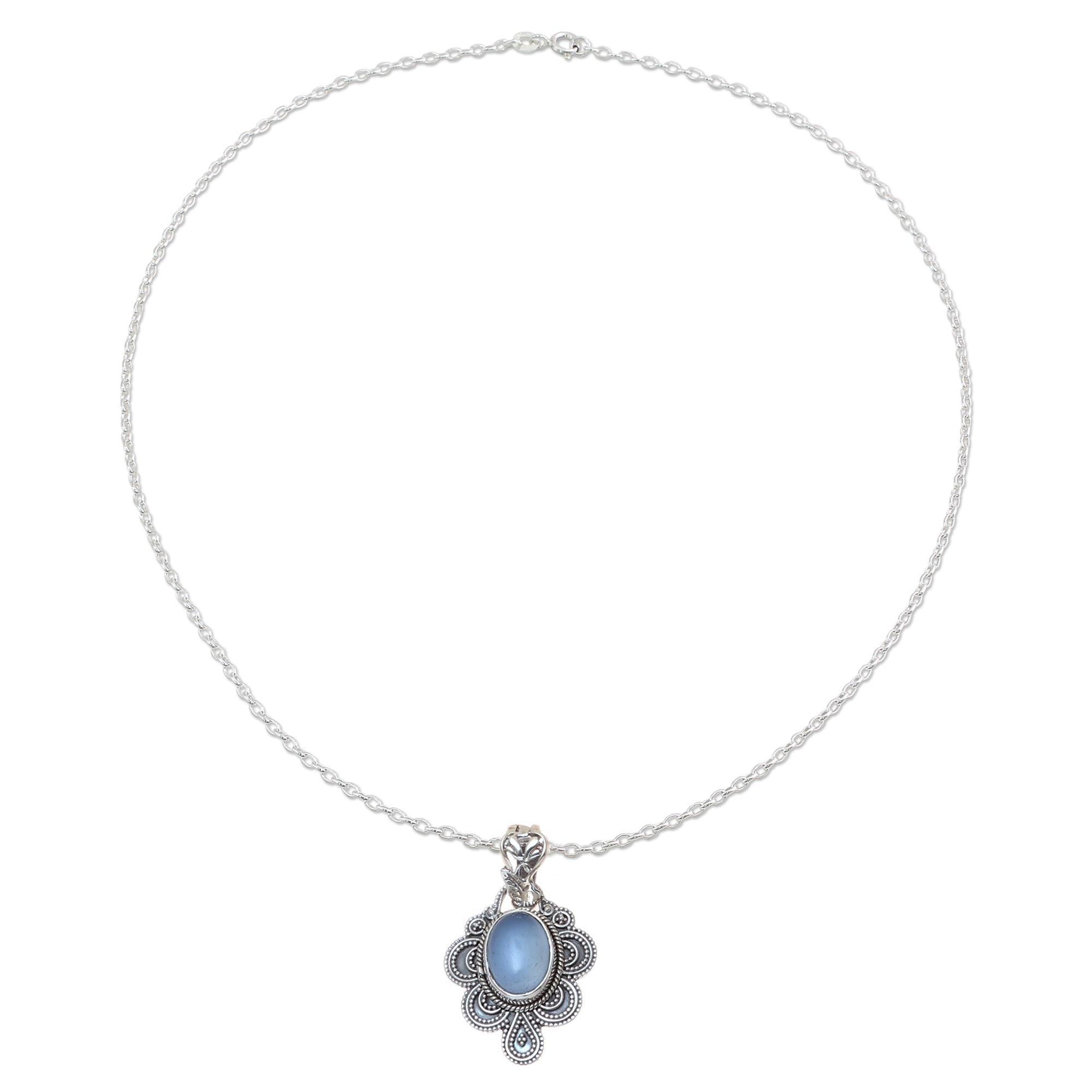 Premium Blue Antique Radiance Necklace – Handcrafted Sterling Silver & Chalcedony