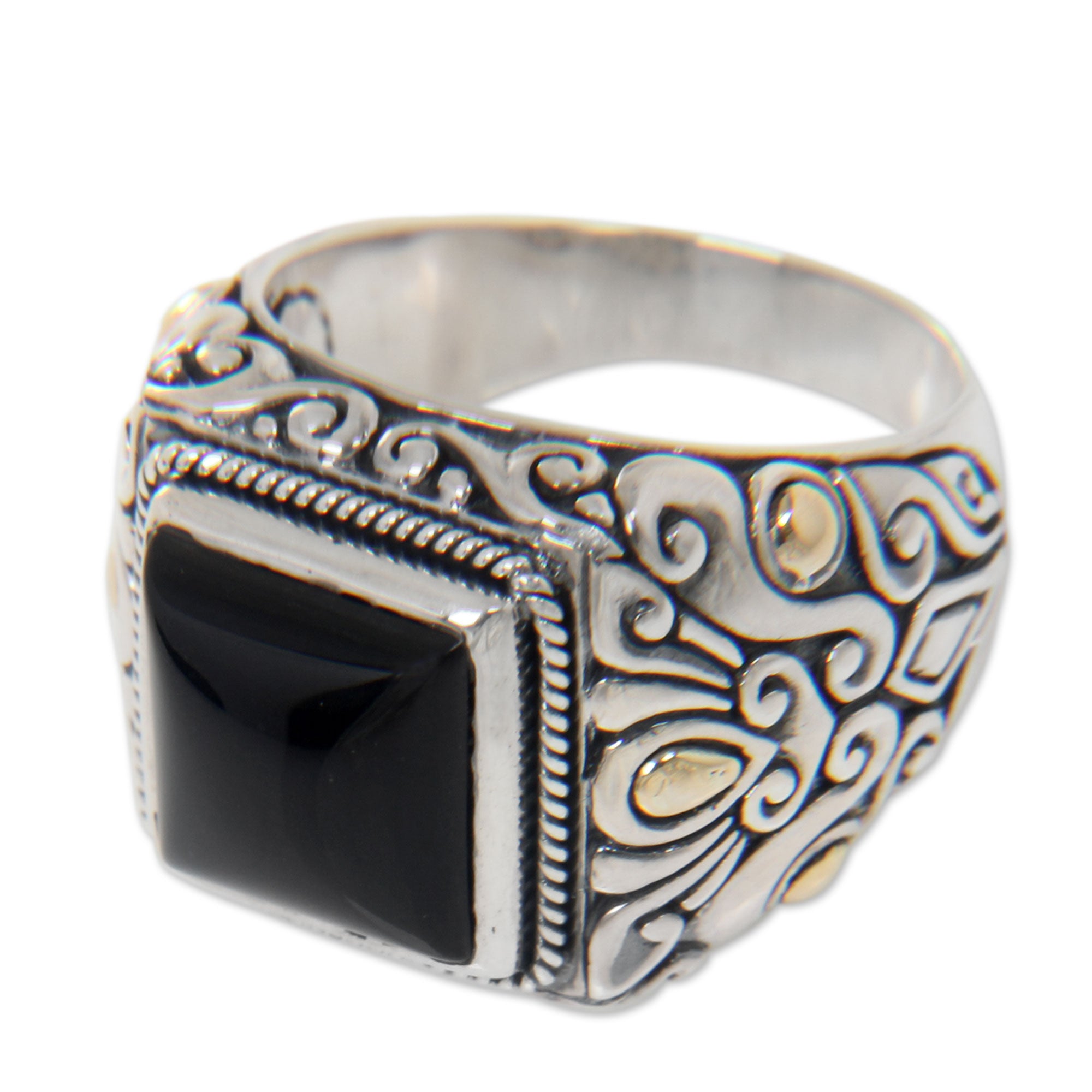 Premium Tambora Onyx Silver Men's Ring - Handcrafted Elegance