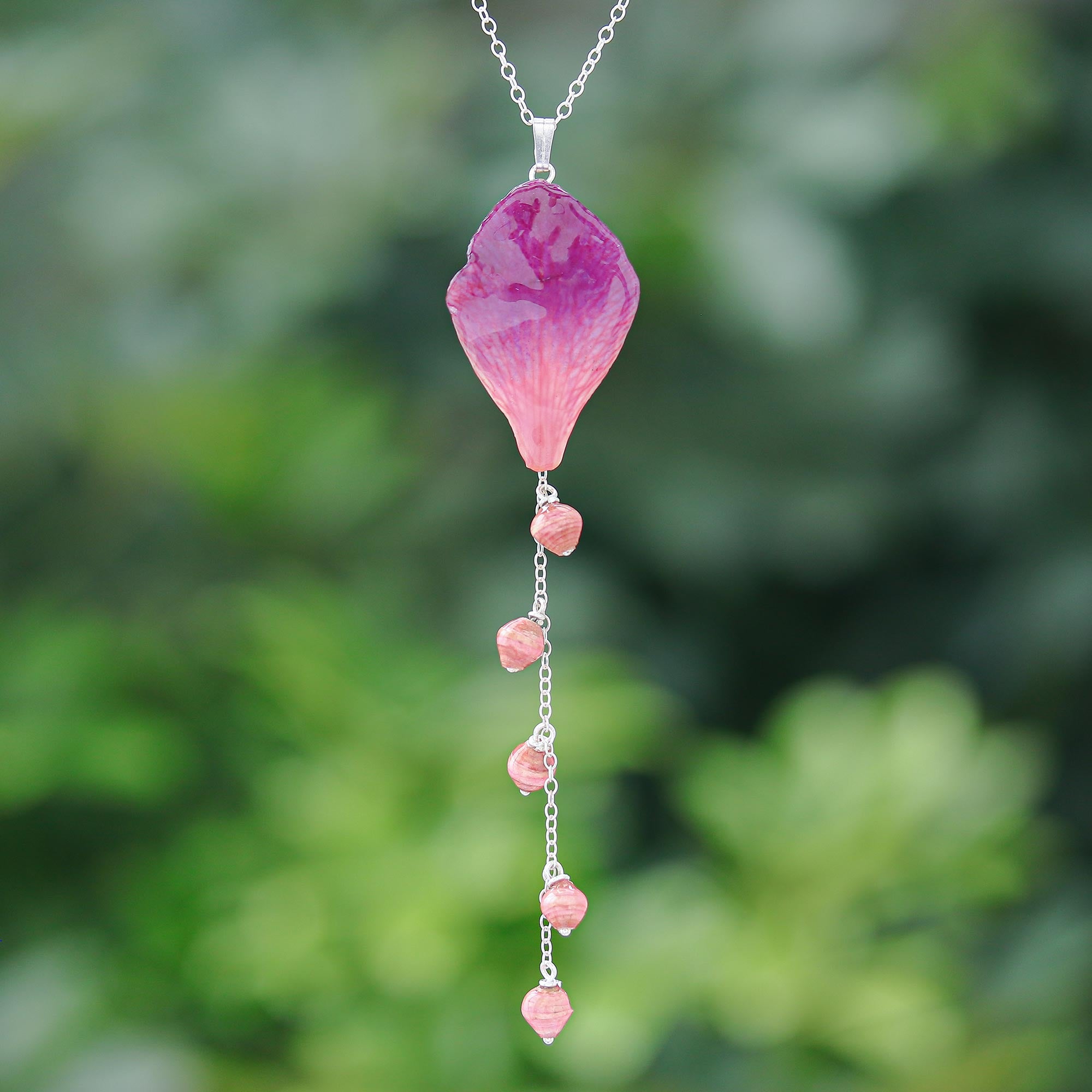 Premium Fuchsia Orchid Pendant Necklace – Sterling Silver Elegance