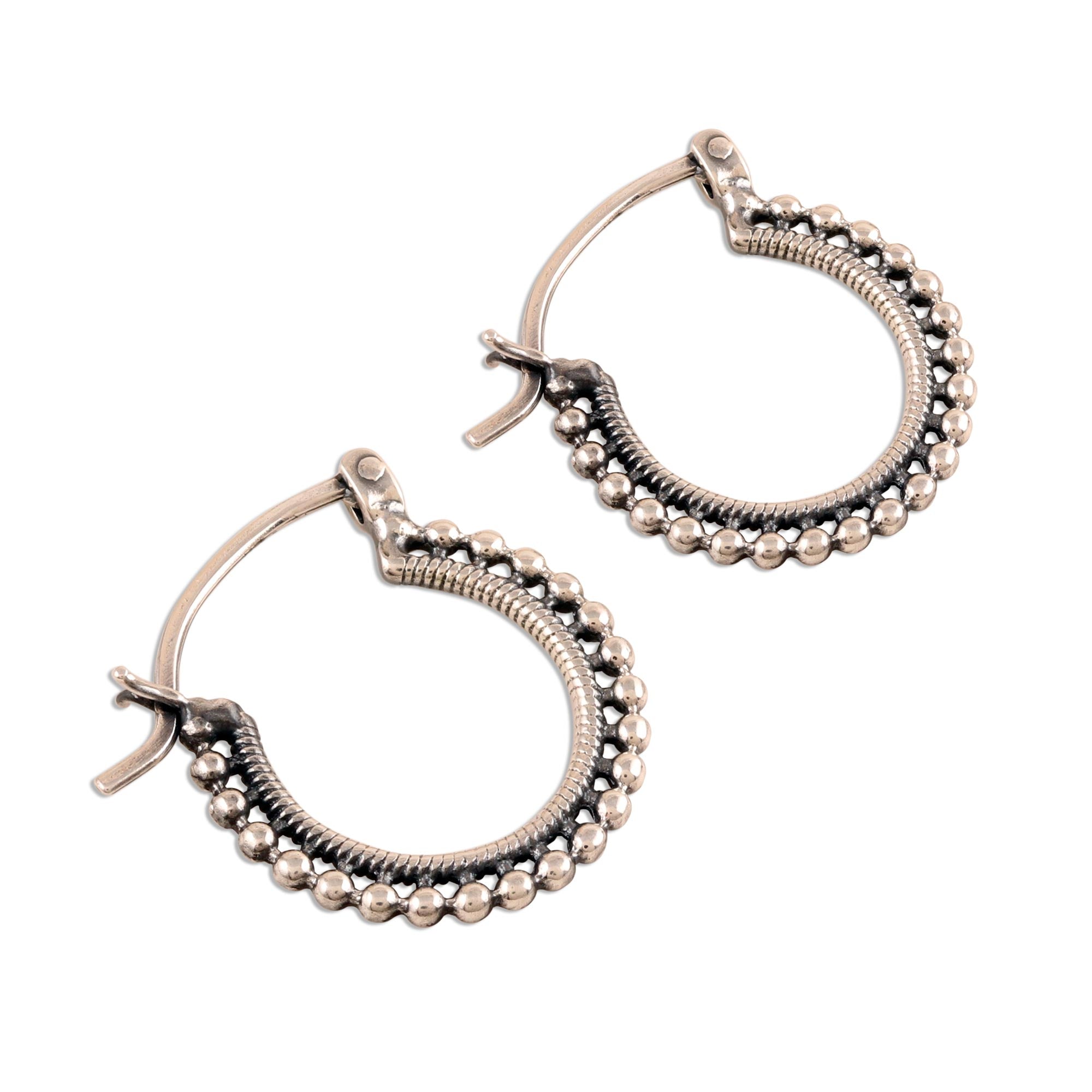 Premium Sterling Silver Beaded Hoops – Handcrafted in India