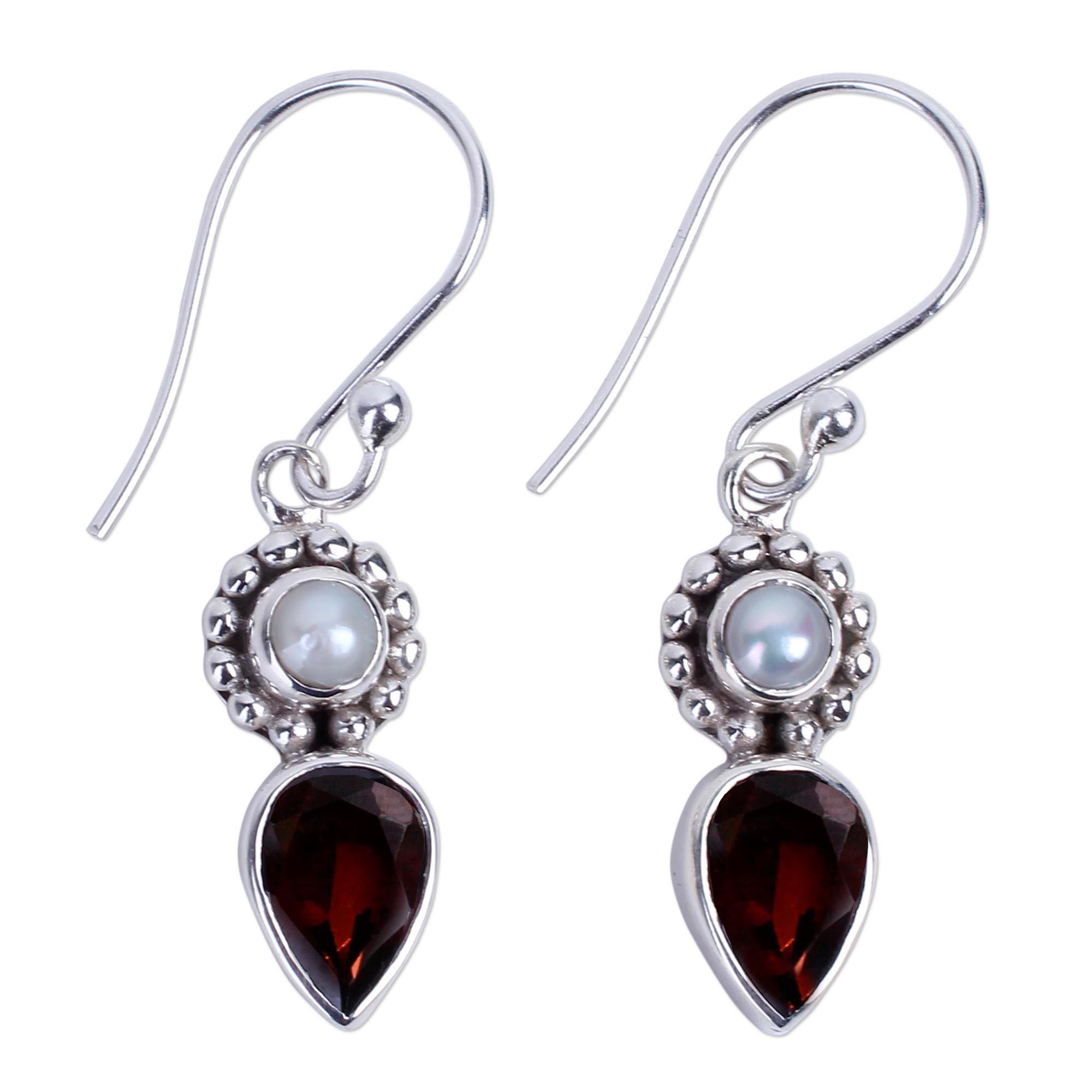 Premium Garnet & Pearl Tear Dangle Earrings - Mughal Inspired Elegance