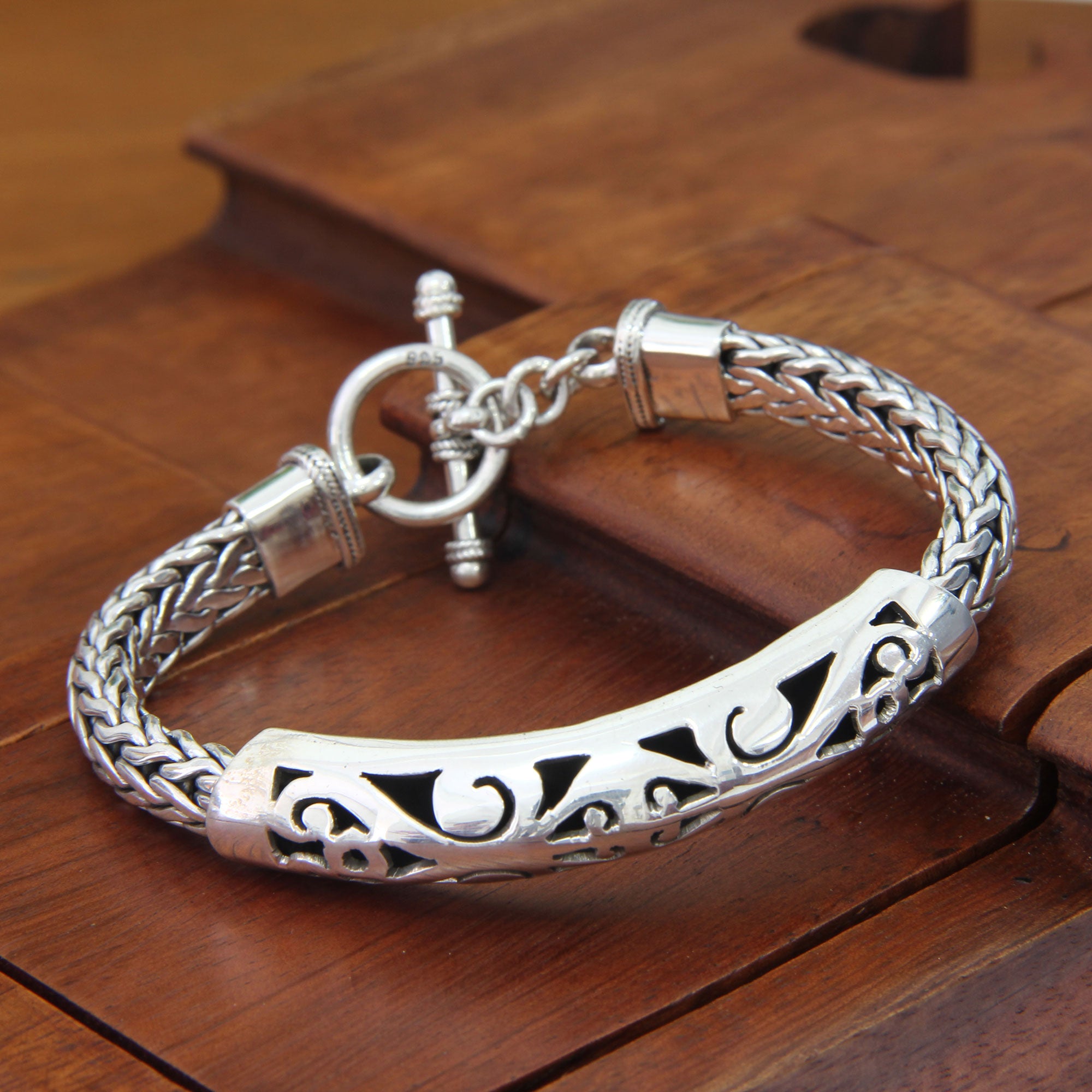 Premium Mystic Symbols Sterling Silver Braided Bracelet - Handmade in Indonesia