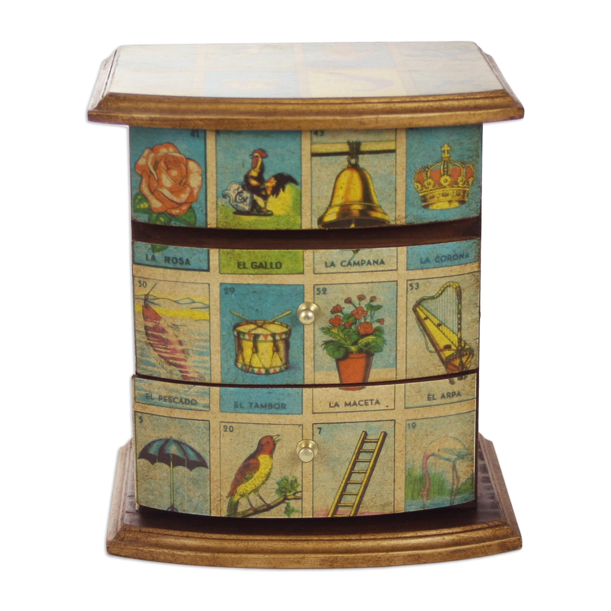 Premium Mexican Loteria Decoupage Jewelry Box - Handcrafted Wooden Bingo Design