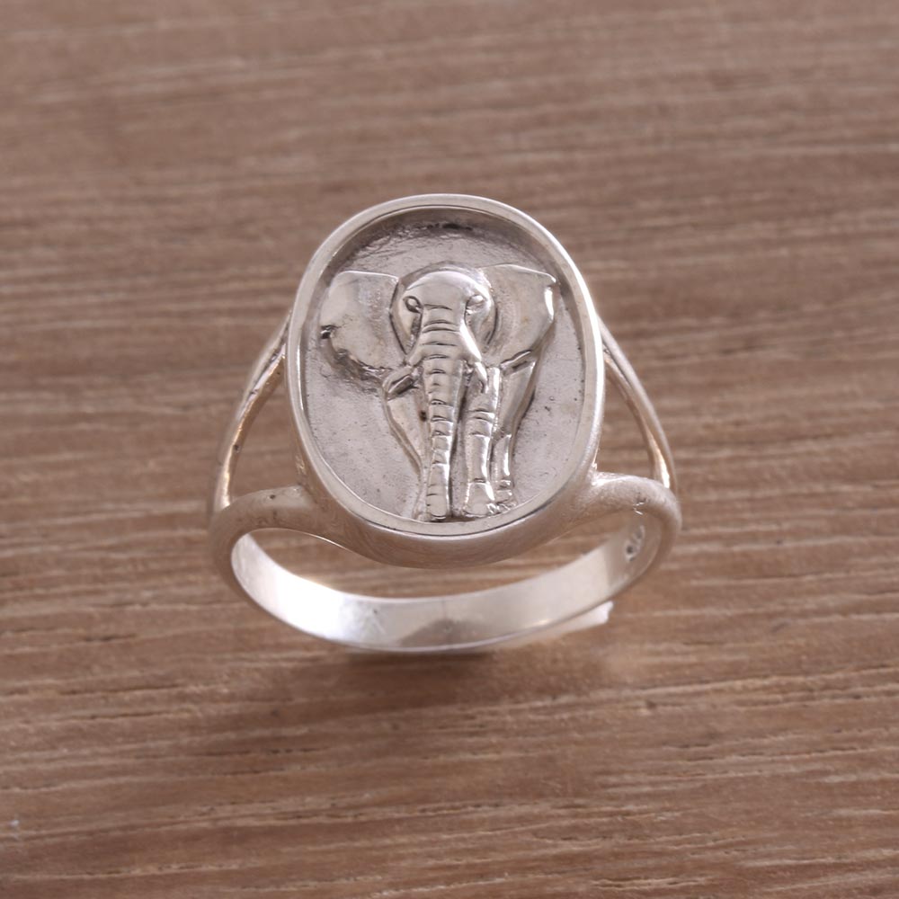 Premium Sterling Silver Elephant Signet Ring - Handcrafted in Bali