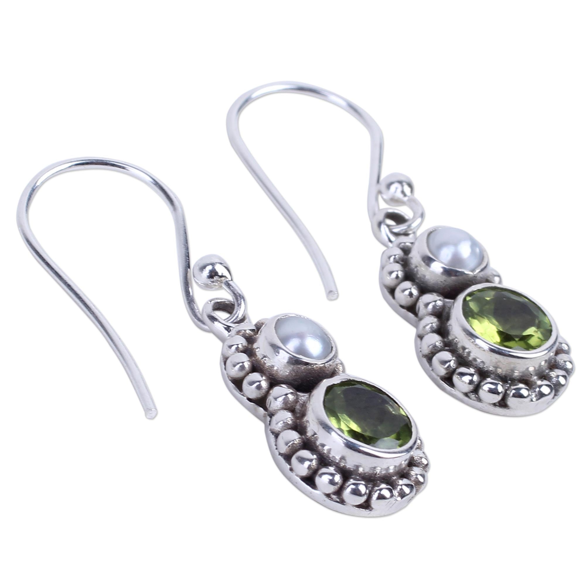 Premium Kolkata Sparkle Peridot & Pearl Silver Dangle Earrings