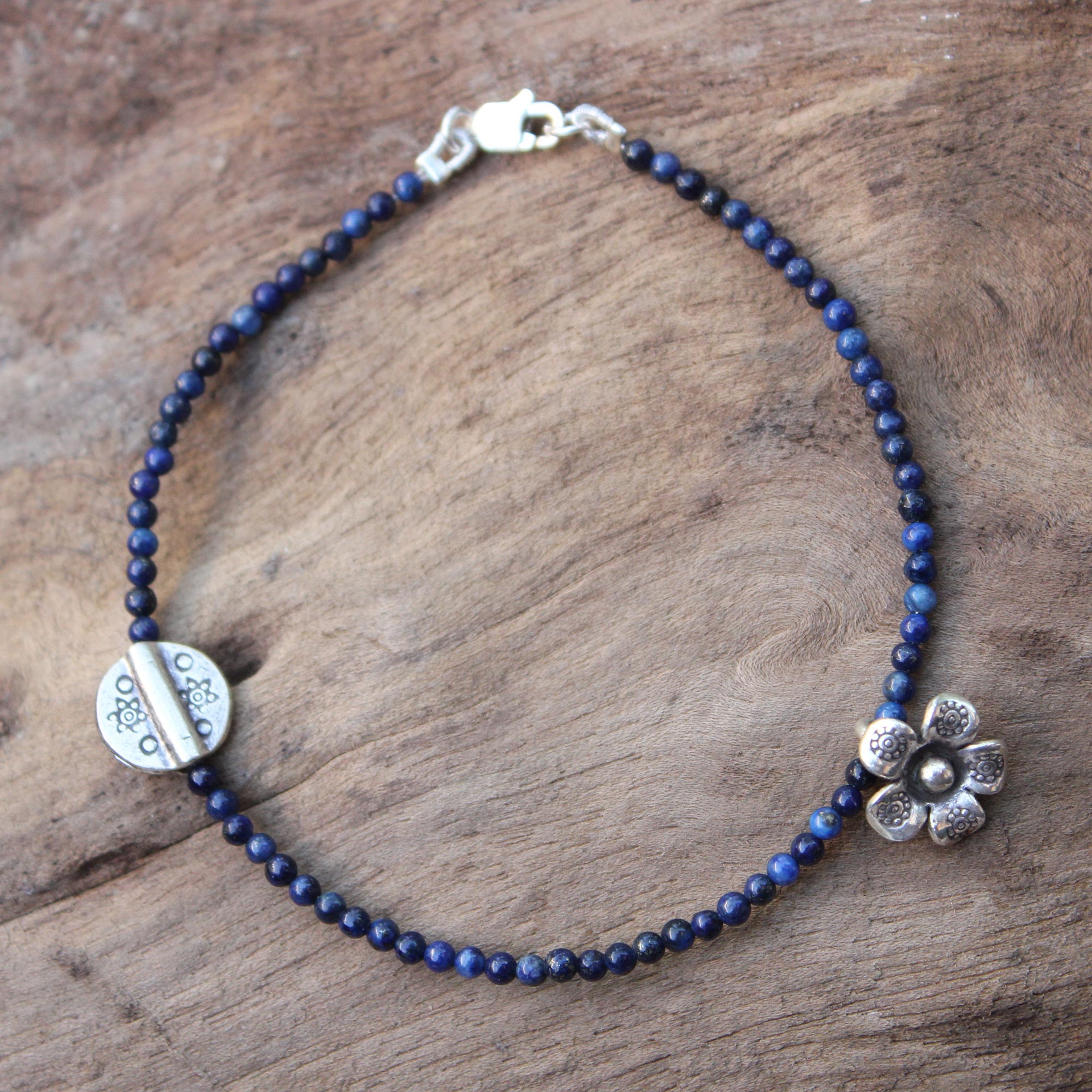 Premium Hill Tribe River Lapis Lazuli & Silver Beaded Bracelet - Handmade in Thailand