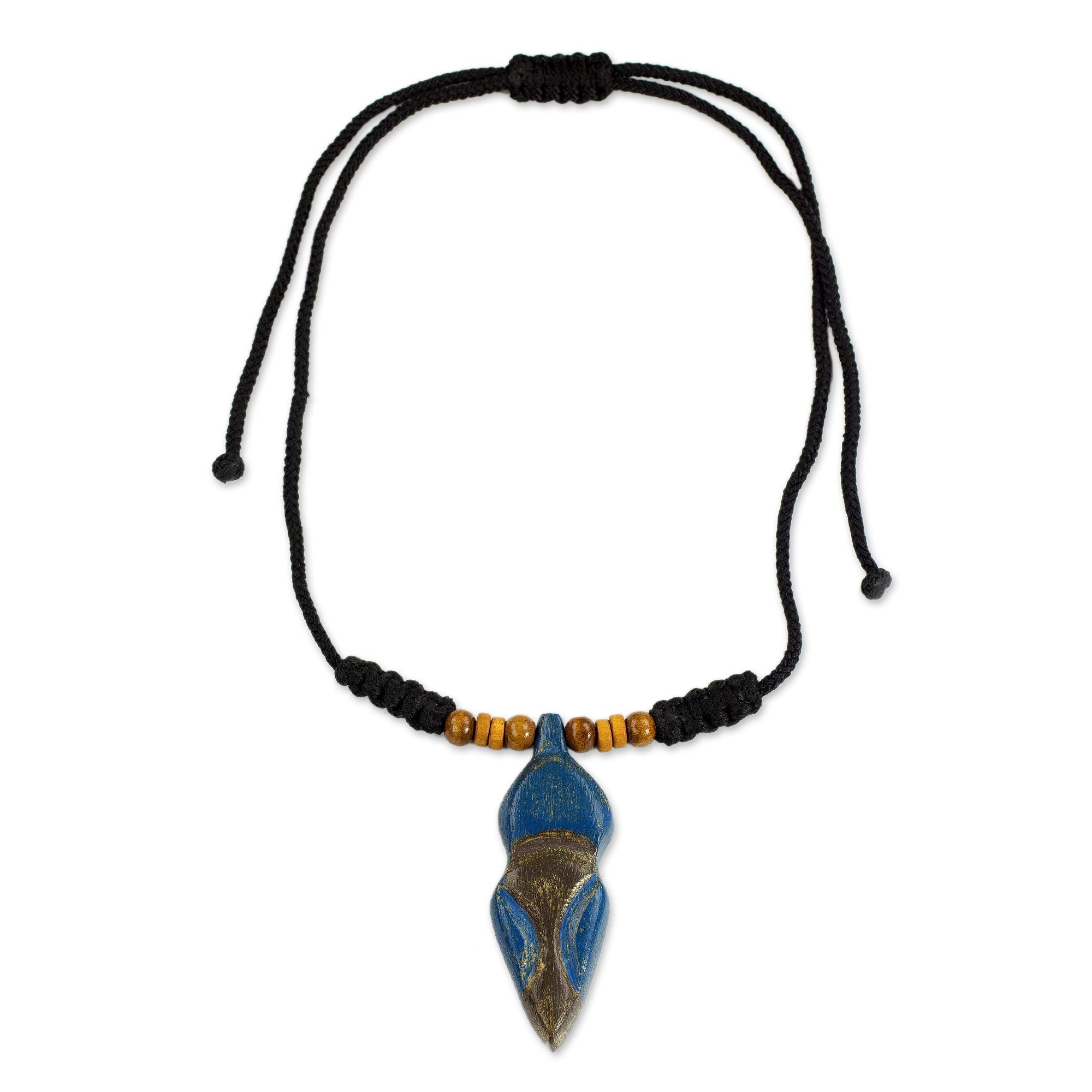 Premium Akwatia Diamond Adjustable Sese Wood Necklace – Blue & Black Handcrafted Jewelry from Ghana
